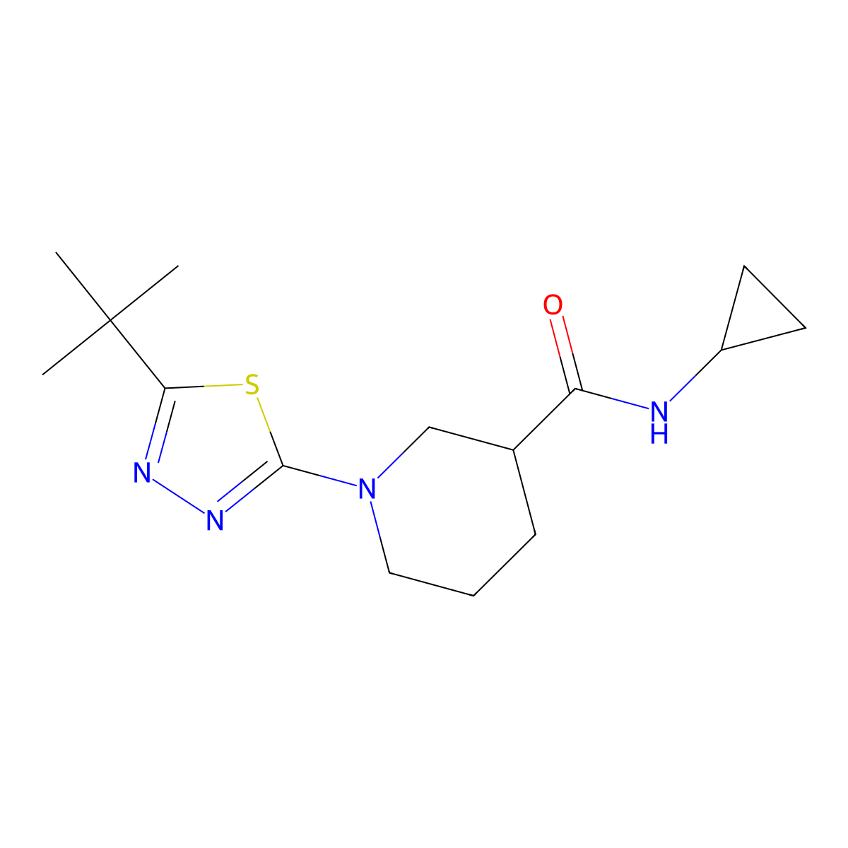 1-(5-tert-butyl-1,3,4-thiadiazol-2-yl)-N-cyclopropylpiperidine-3-carboxamide molecular structure, CAS 2877646-01-8