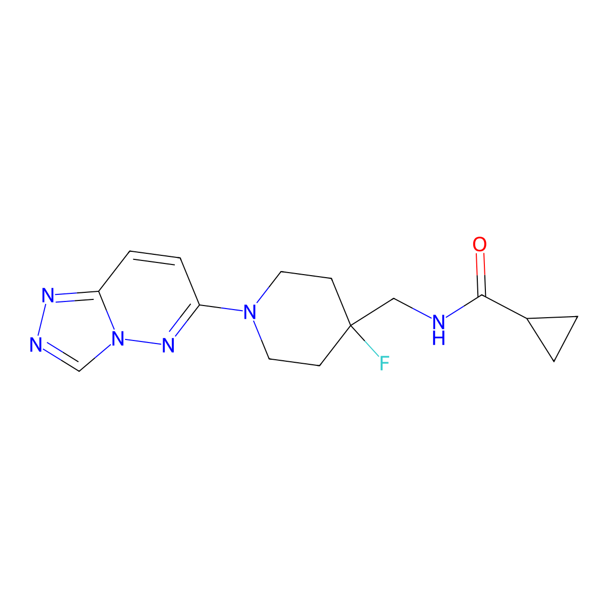 N-[(4-fluoro-1-{[1,2,4]triazolo[4,3-b]pyridazin-6-yl}piperidin-4-yl)methyl]cyclopropanecarboxamide molecular structure, CAS 2877646-02-9