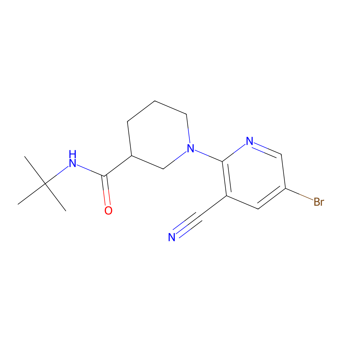 1-(5-bromo-3-cyanopyridin-2-yl)-N-tert-butylpiperidine-3-carboxamide molecular structure, CAS 2877646-04-1