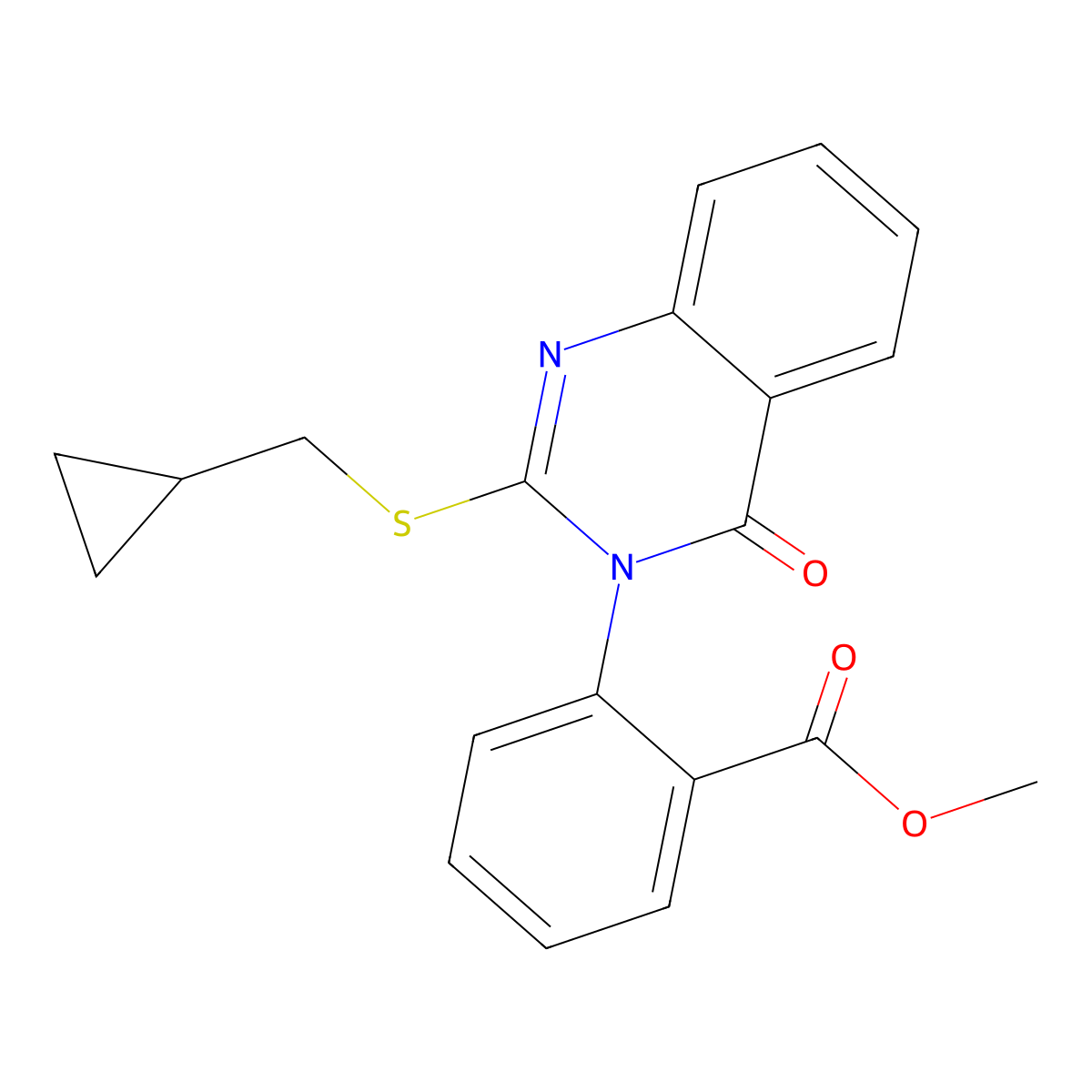 Methyl 2-{2-[(cyclopropylmethyl)sulfanyl]-4-oxo-3,4-dihydroquinazolin-3-yl}benzoate molecular structure, CAS 2877646-06-3