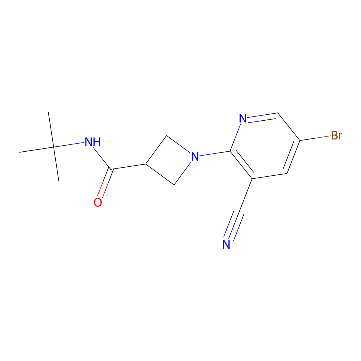 1-(5-bromo-3-cyanopyridin-2-yl)-N-tert-butylazetidine-3-carboxamide molecular structure, CAS 2877646-08-5