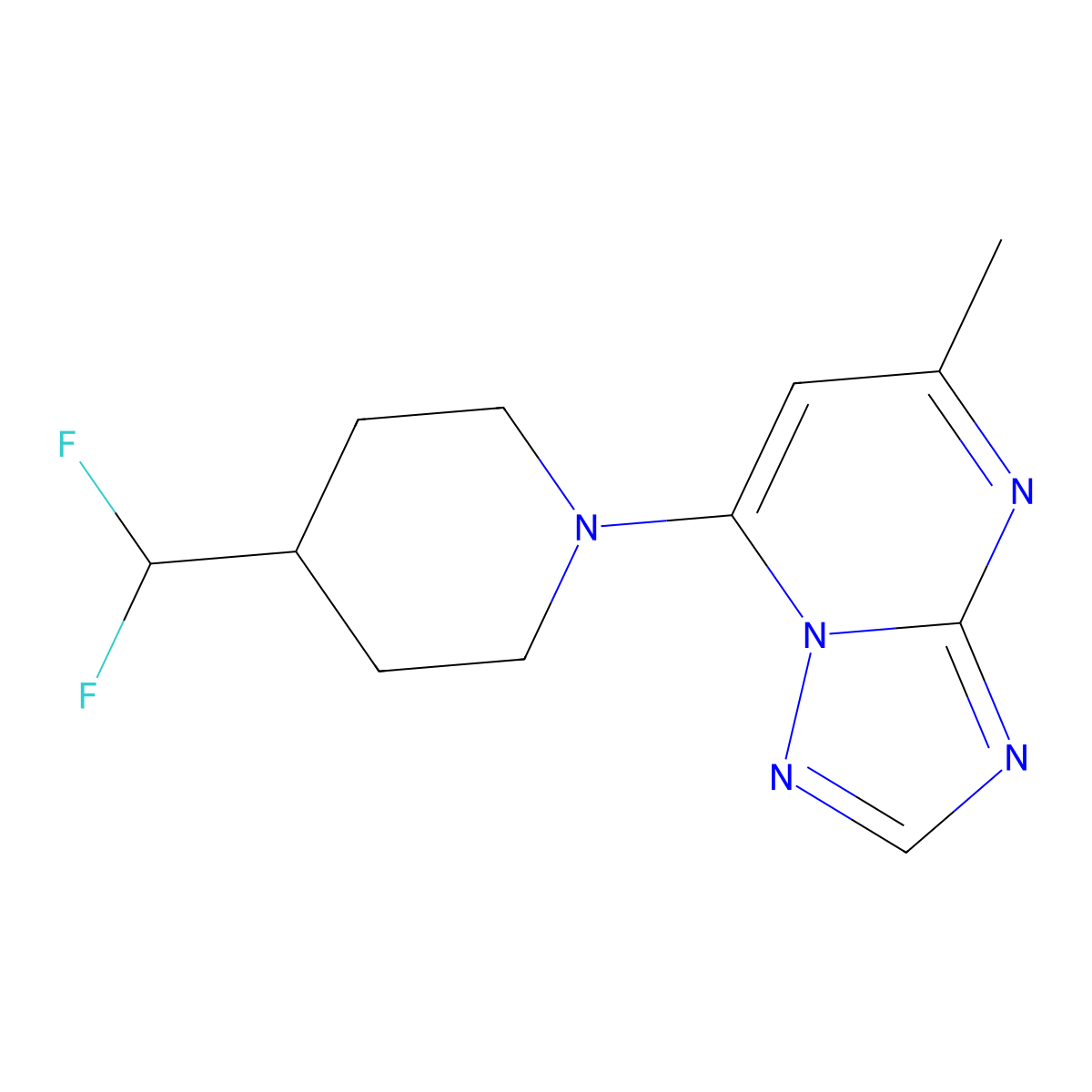 4-(Difluoromethyl)-1-{5-methyl-[1,2,4]triazolo[1,5-a]pyrimidin-7-yl}piperidine molecular structure, CAS 2877646-09-6