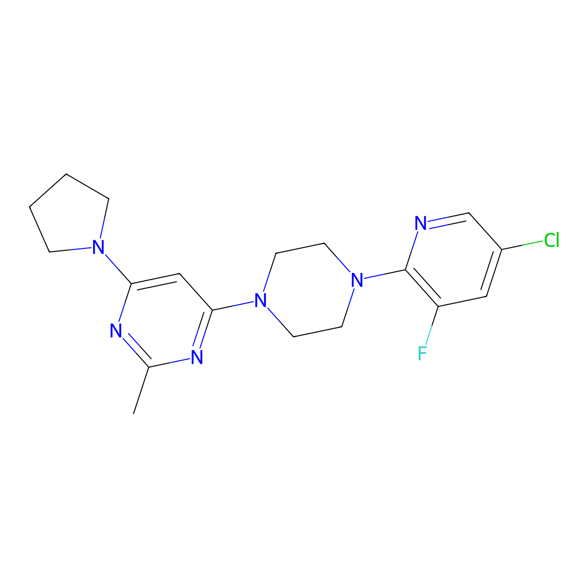 4-[4-(5-Chloro-3-fluoropyridin-2-yl)piperazin-1-yl]-2-methyl-6-(pyrrolidin-1-yl)pyrimidine molecular structure, CAS 2877646-14-3