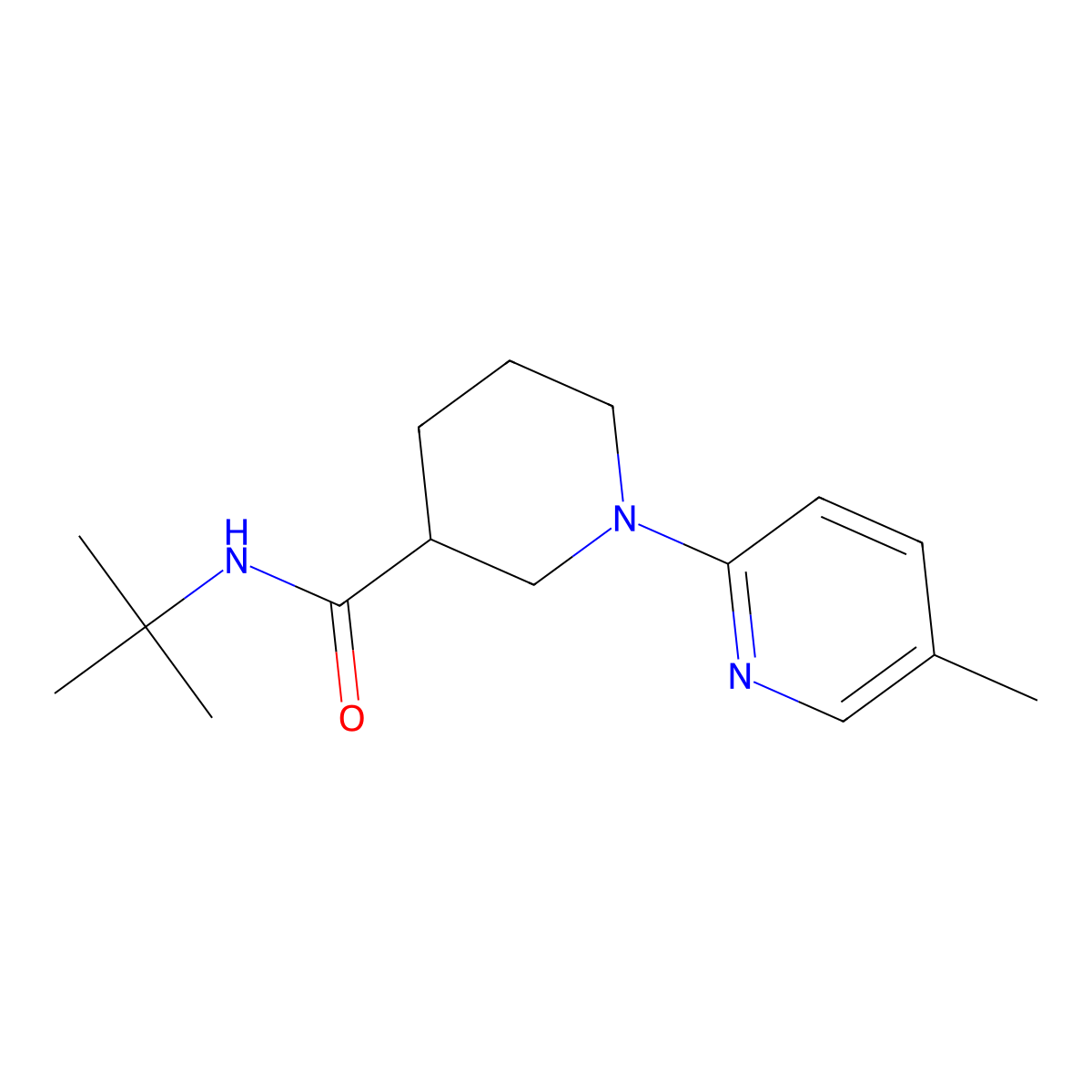 N-tert-butyl-1-(5-methylpyridin-2-yl)piperidine-3-carboxamide molecular structure, CAS 2877646-18-7