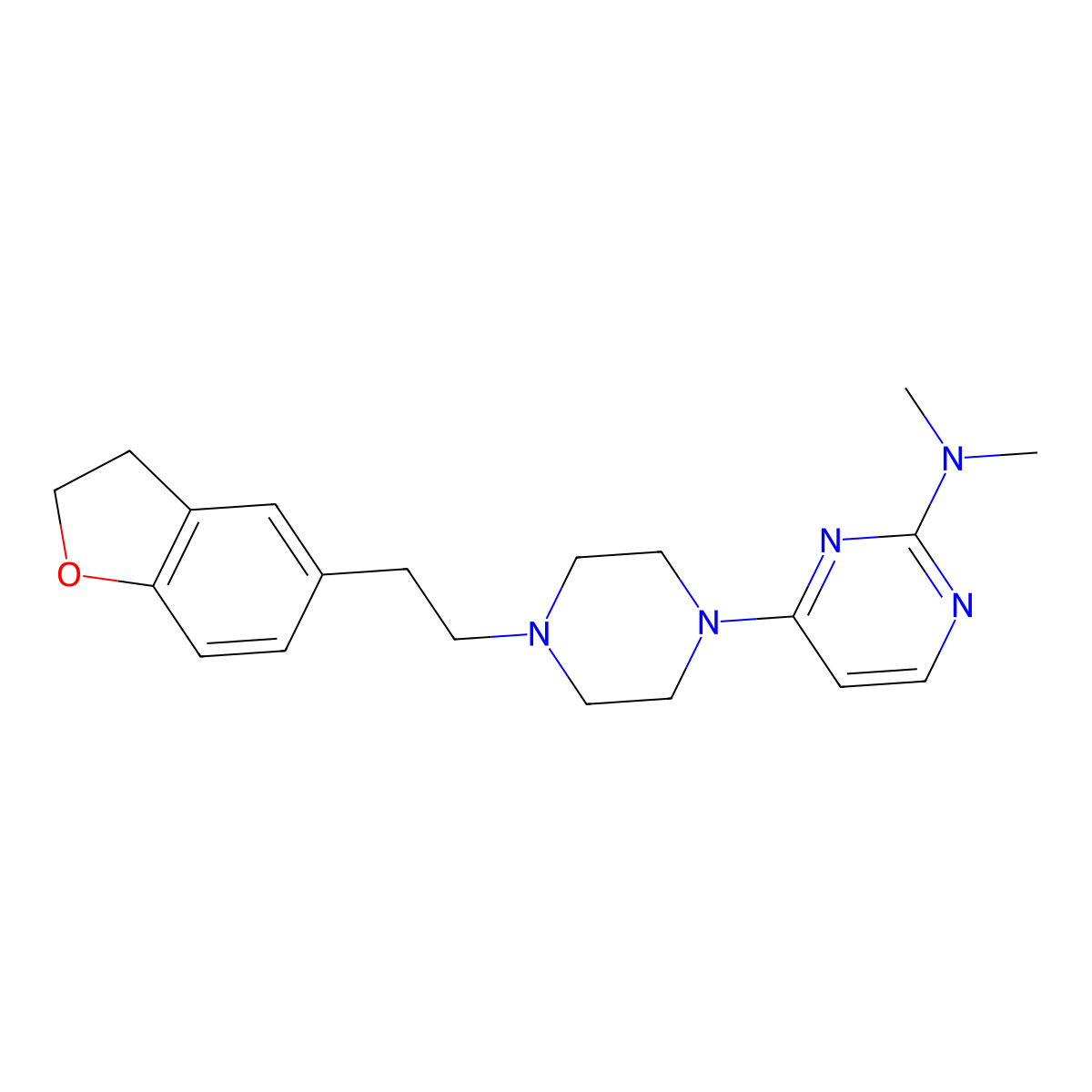 4-{4-[2-(2,3-dihydro-1-benzofuran-5-yl)ethyl]piperazin-1-yl}-N,N-dimethylpyrimidin-2-amine molecular structure, CAS 2877646-23-4