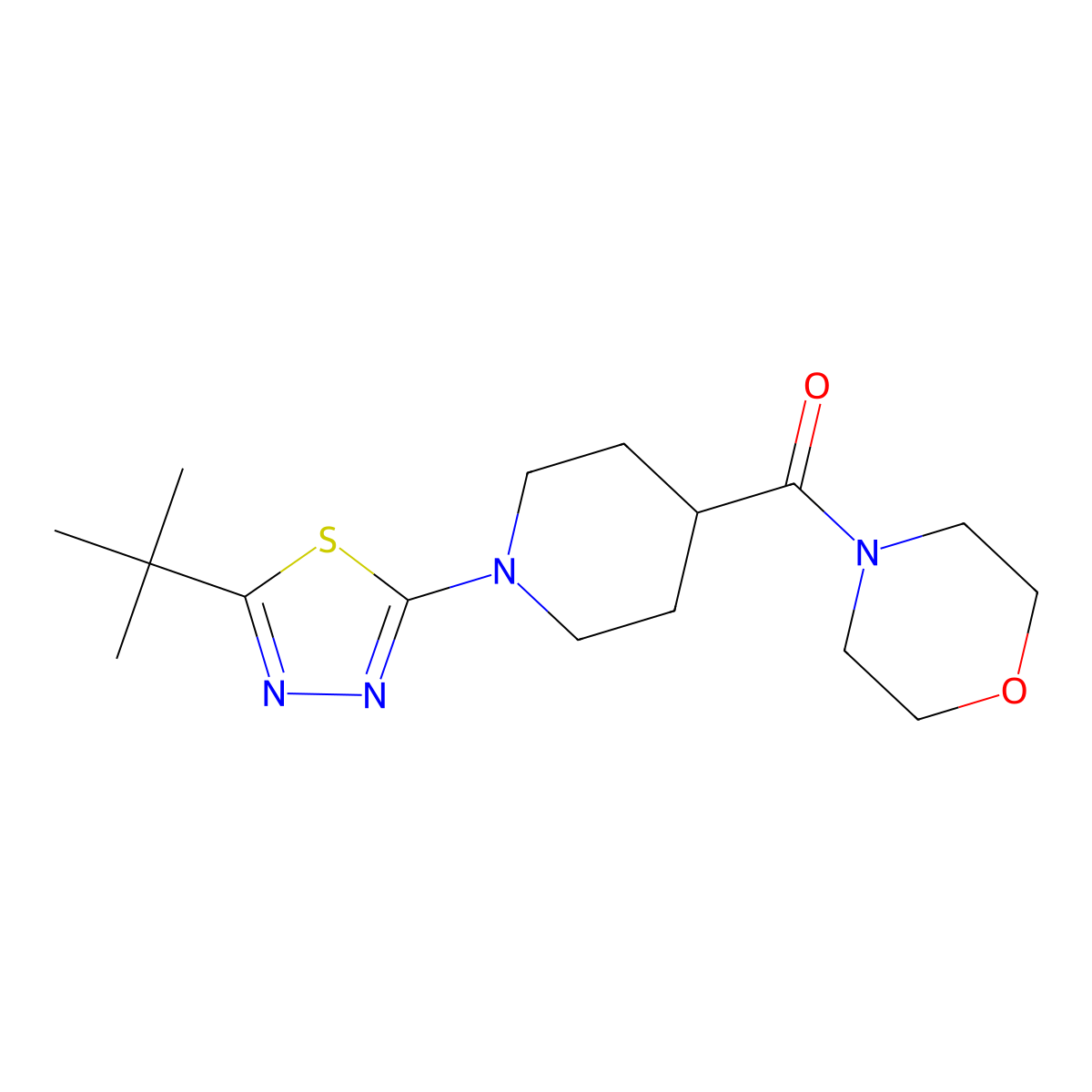 4-[1-(5-Tert-butyl-1,3,4-thiadiazol-2-yl)piperidine-4-carbonyl]morpholine molecular structure, CAS 2877646-26-7