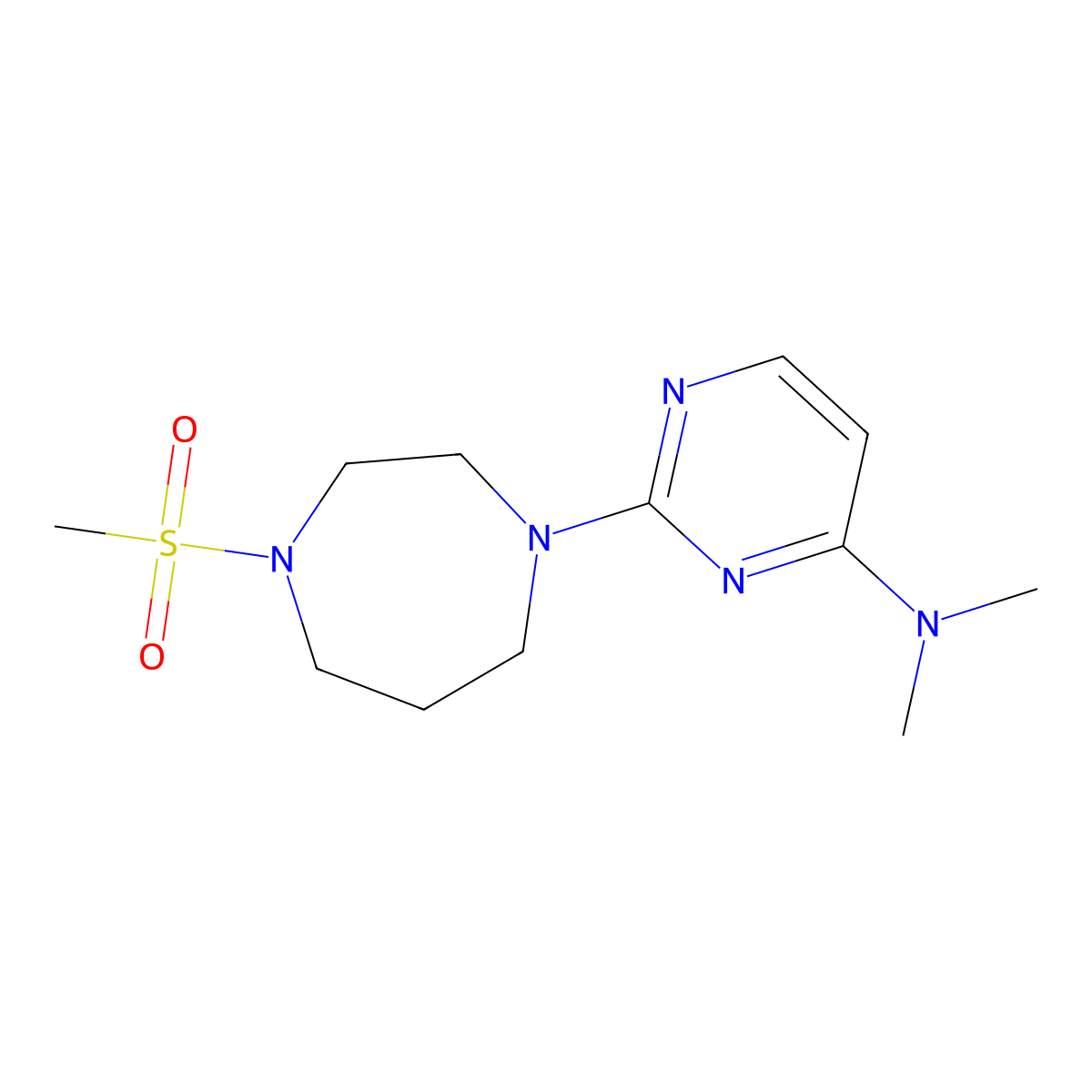 2-(4-methanesulfonyl-1,4-diazepan-1-yl)-N,N-dimethylpyrimidin-4-amine molecular structure, CAS 2877646-29-0