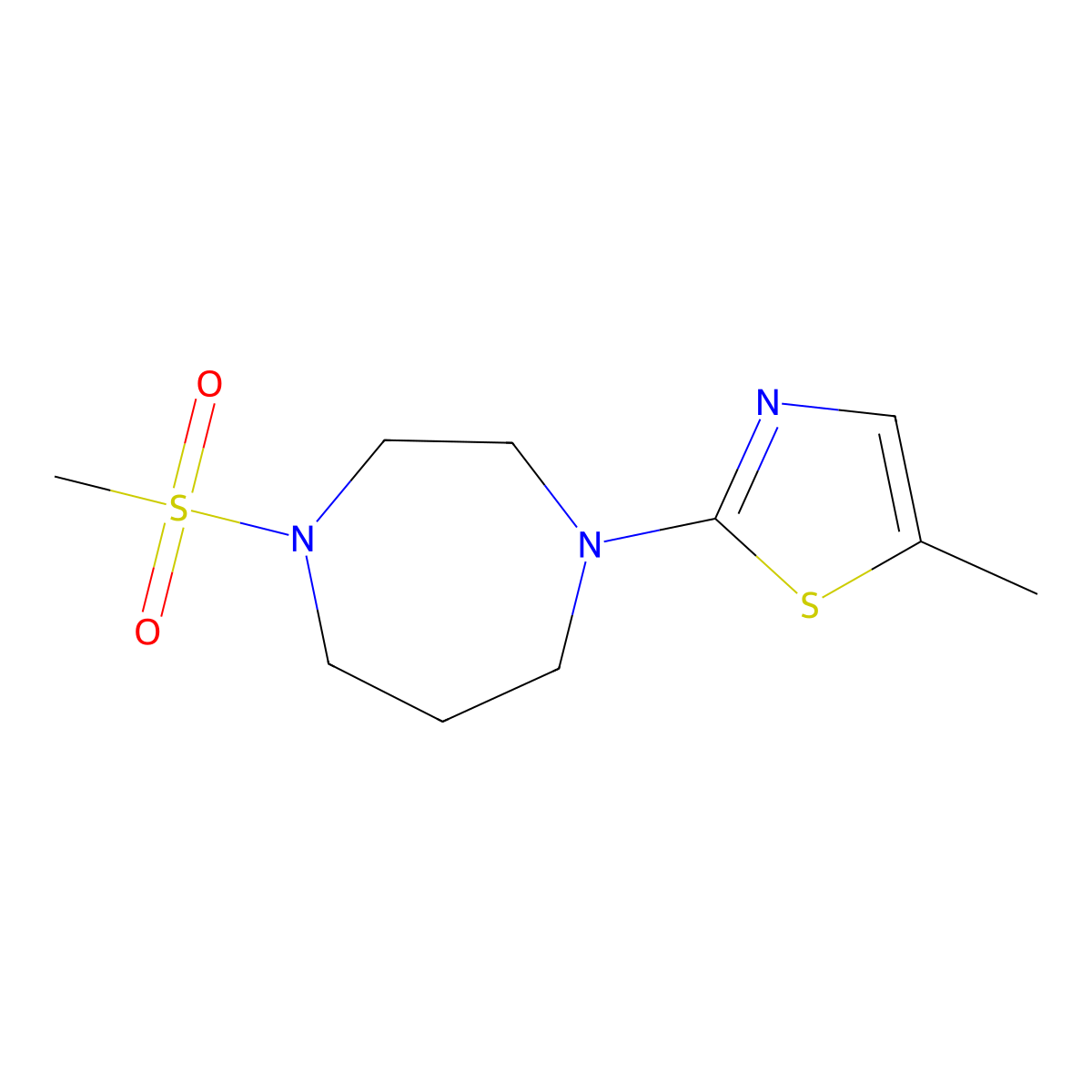 1-Methanesulfonyl-4-(5-methyl-1,3-thiazol-2-yl)-1,4-diazepane molecular structure, CAS 2877646-44-9