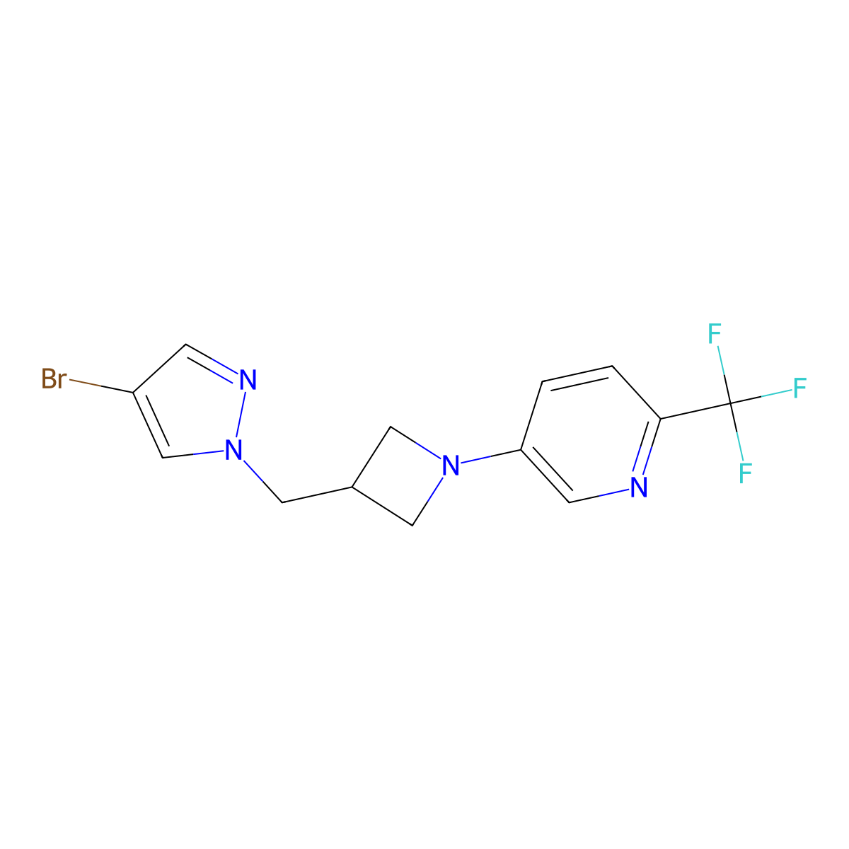 5-{3-[(4-bromo-1H-pyrazol-1-yl)methyl]azetidin-1-yl}-2-(trifluoromethyl)pyridine molecular structure, CAS 2877646-49-4