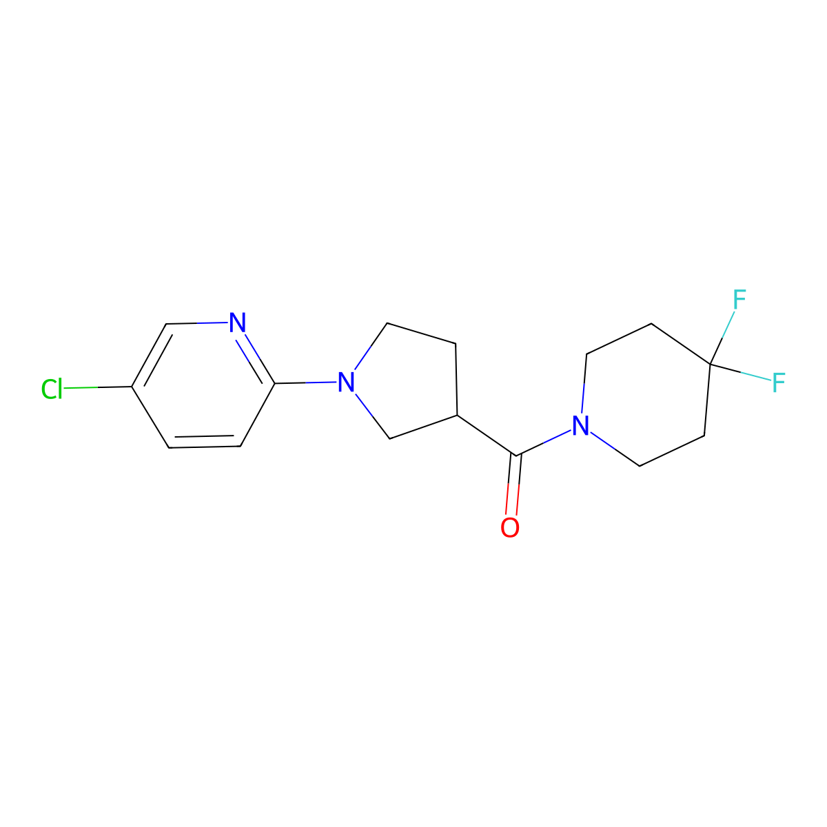 5-Chloro-2-[3-(4,4-difluoropiperidine-1-carbonyl)pyrrolidin-1-yl]pyridine molecular structure, CAS 2877646-50-7