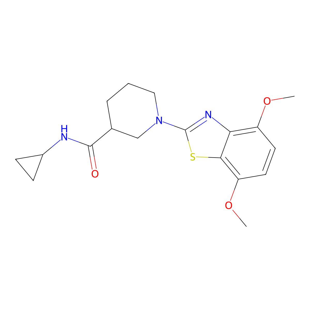 N-cyclopropyl-1-(4,7-dimethoxy-1,3-benzothiazol-2-yl)piperidine-3-carboxamide molecular structure, CAS 2877646-53-0
