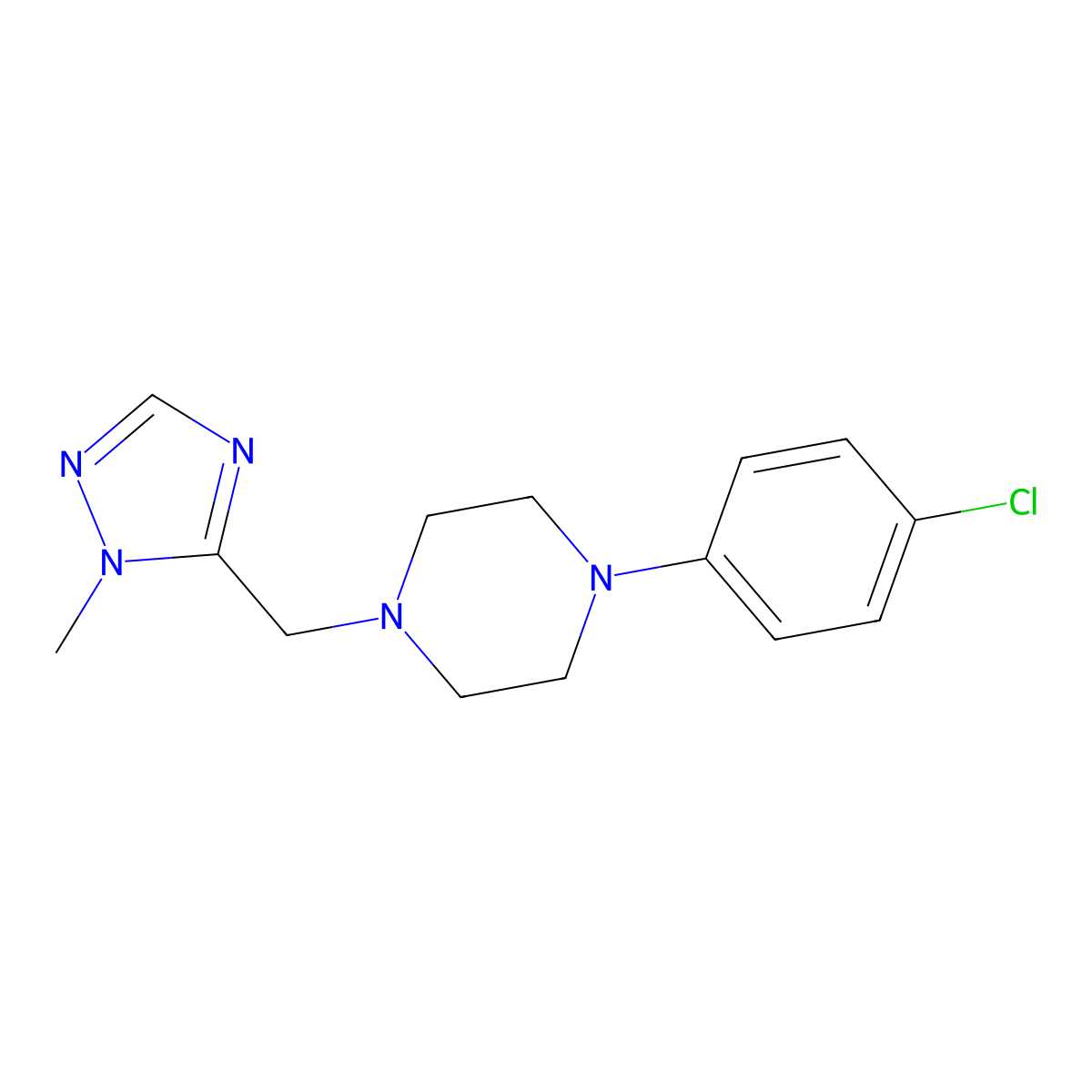 1-(4-chlorophenyl)-4-[(1-methyl-1H-1,2,4-triazol-5-yl)methyl]piperazine molecular structure, CAS 2877646-54-1