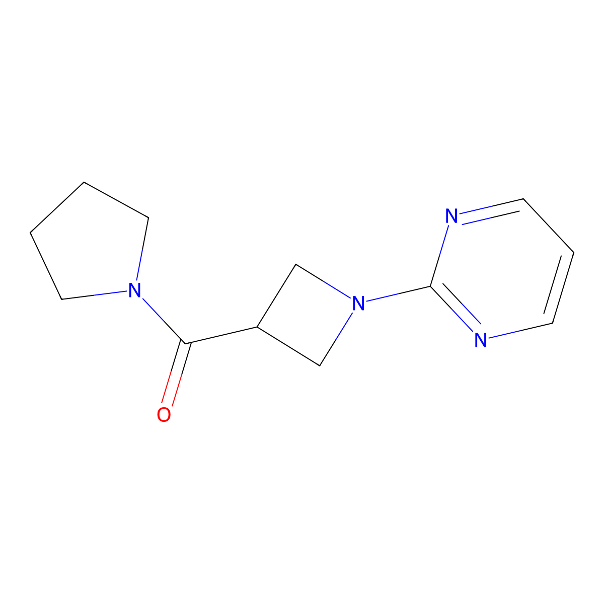 2-[3-(Pyrrolidine-1-carbonyl)azetidin-1-yl]pyrimidine molecular structure, CAS 2877646-55-2