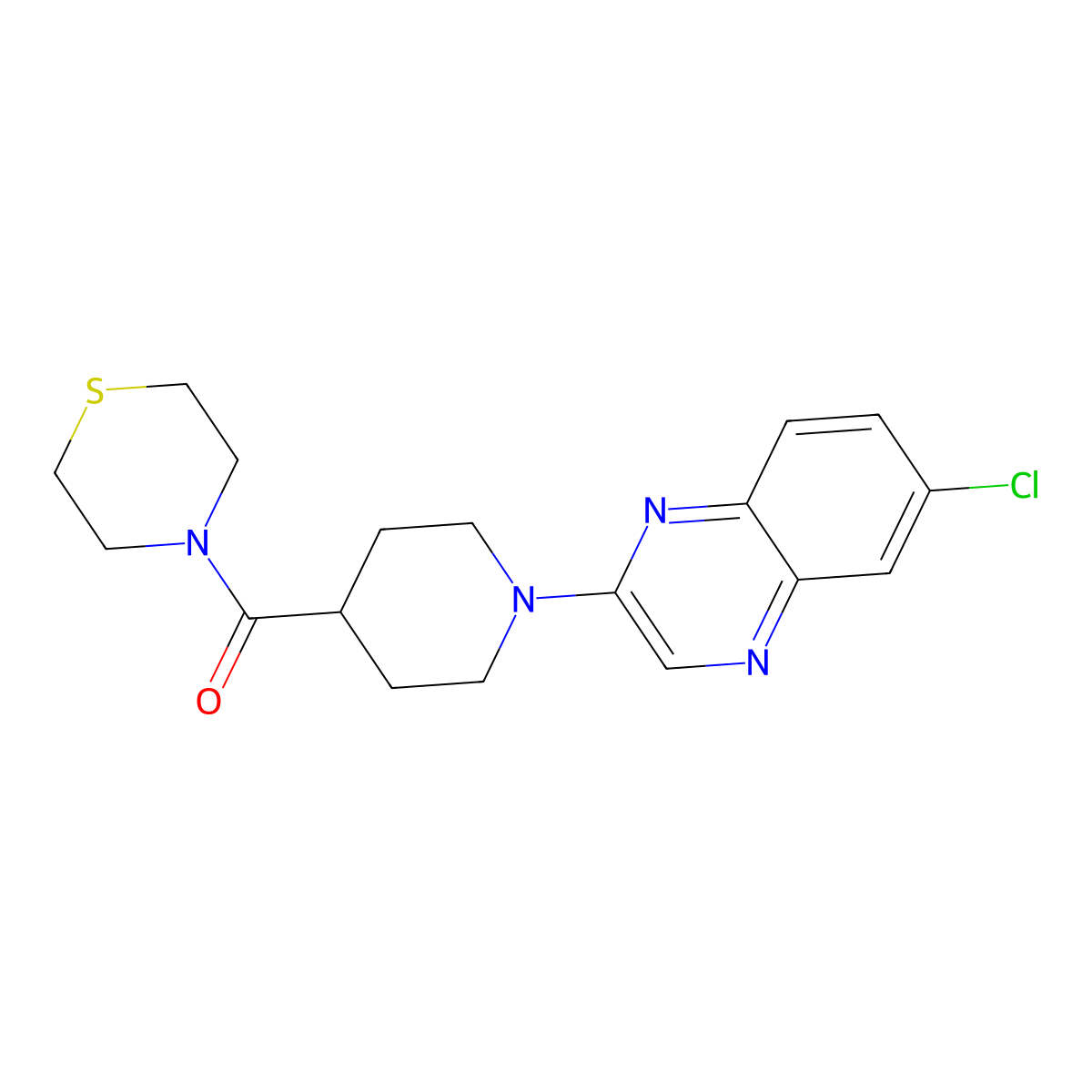 6-Chloro-2-[4-(thiomorpholine-4-carbonyl)piperidin-1-yl]quinoxaline molecular structure, CAS 2877646-82-5