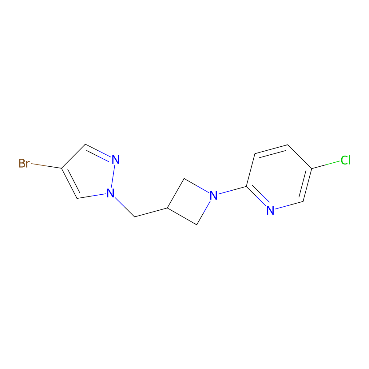 2-{3-[(4-bromo-1H-pyrazol-1-yl)methyl]azetidin-1-yl}-5-chloropyridine molecular structure, CAS 2877646-87-0