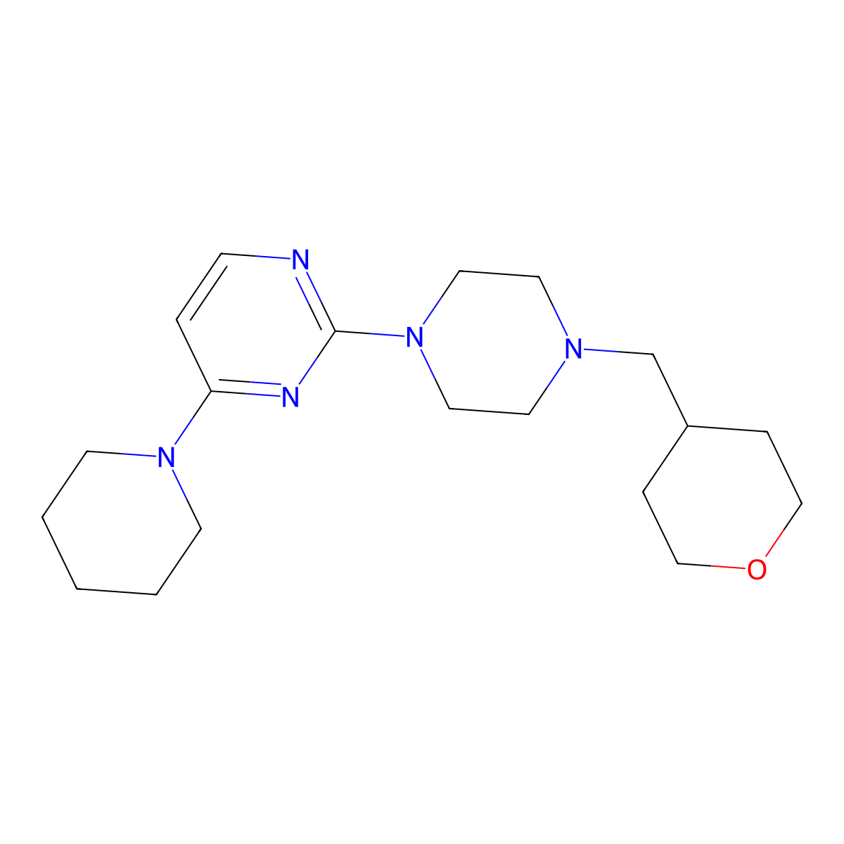 2-{4-[(Oxan-4-yl)methyl]piperazin-1-yl}-4-(piperidin-1-yl)pyrimidine molecular structure, CAS 2877646-89-2