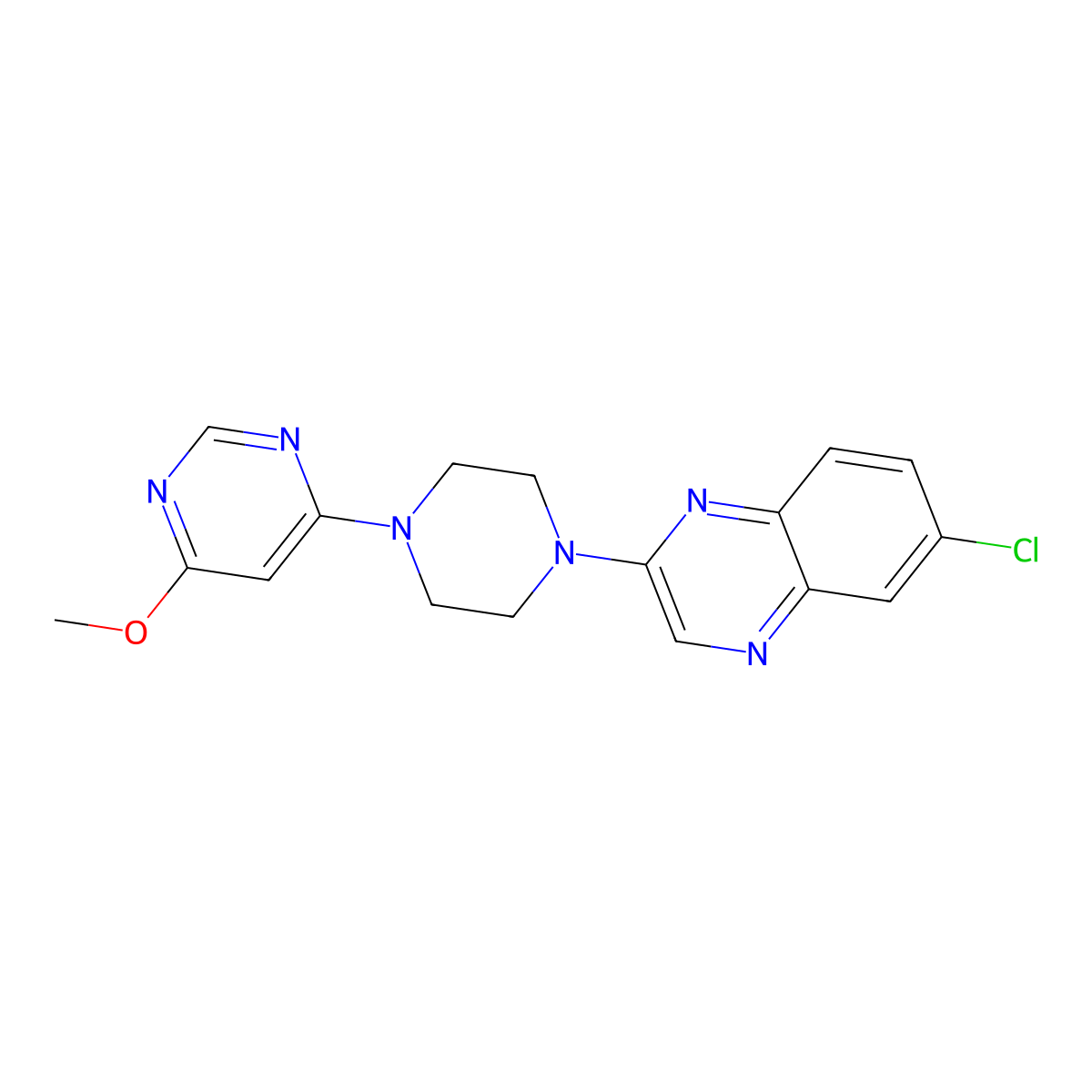 6-Chloro-2-[4-(6-methoxypyrimidin-4-yl)piperazin-1-yl]quinoxaline molecular structure, CAS 2877646-93-8