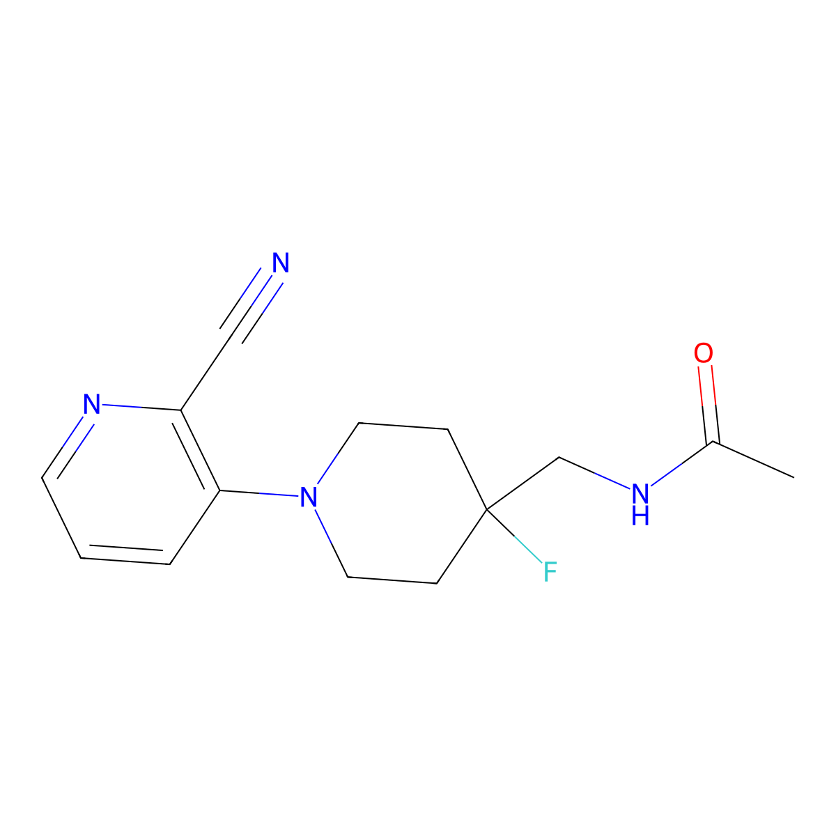 N-{[1-(2-cyanopyridin-3-yl)-4-fluoropiperidin-4-yl]methyl}acetamide molecular structure, CAS 2877646-95-0
