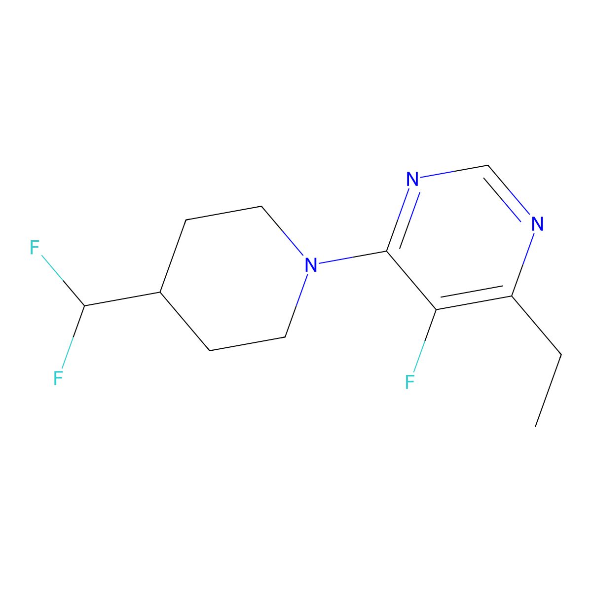 4-[4-(Difluoromethyl)piperidin-1-yl]-6-ethyl-5-fluoropyrimidine molecular structure, CAS 2877646-96-1