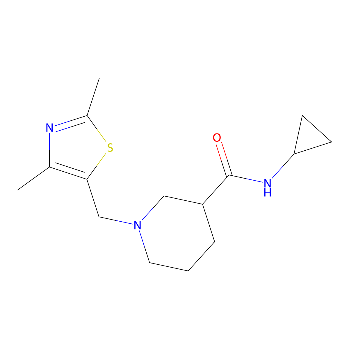 N-cyclopropyl-1-[(2,4-dimethyl-1,3-thiazol-5-yl)methyl]piperidine-3-carboxamide molecular structure, CAS 2877646-97-2