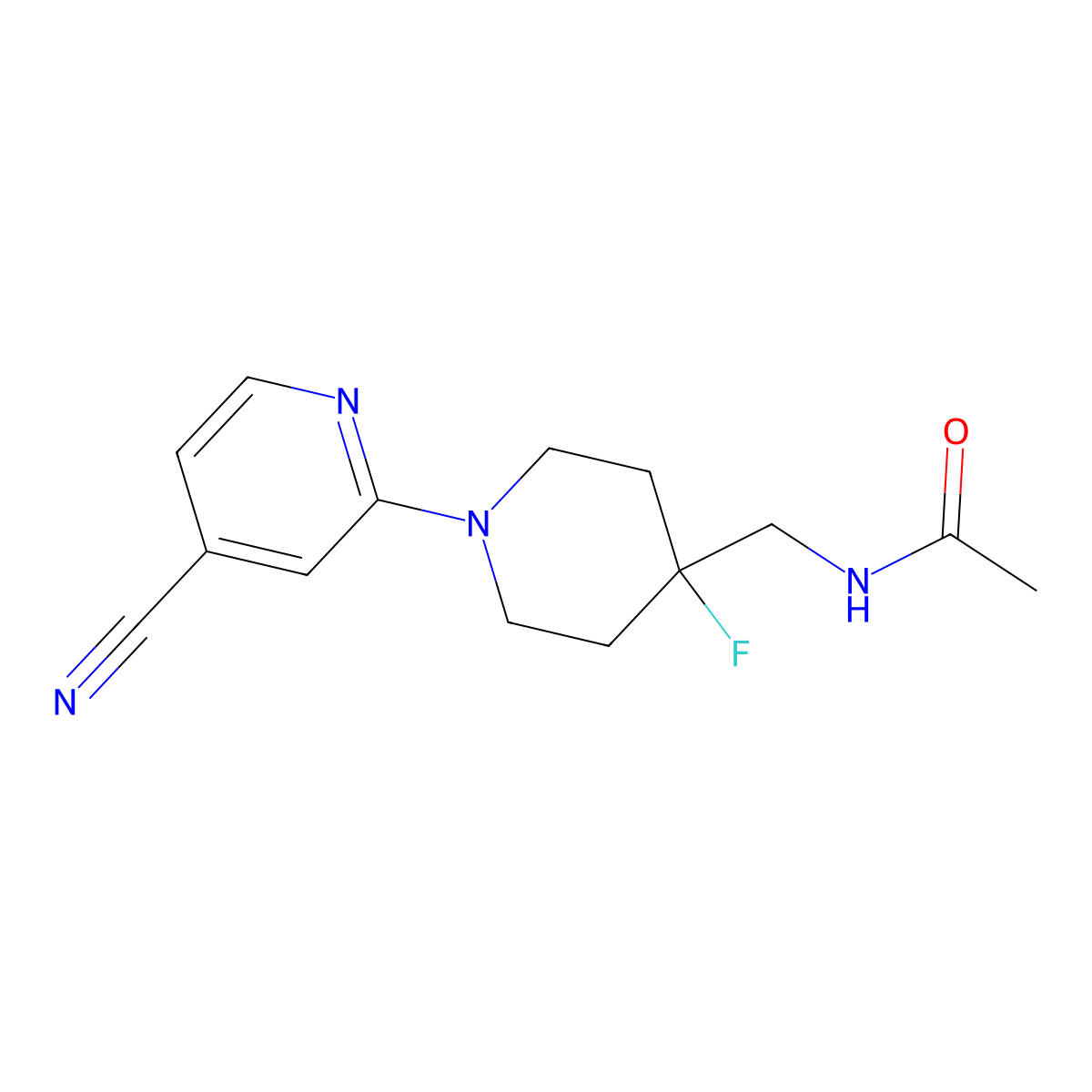 N-{[1-(4-cyanopyridin-2-yl)-4-fluoropiperidin-4-yl]methyl}acetamide molecular structure, CAS 2877646-99-4
