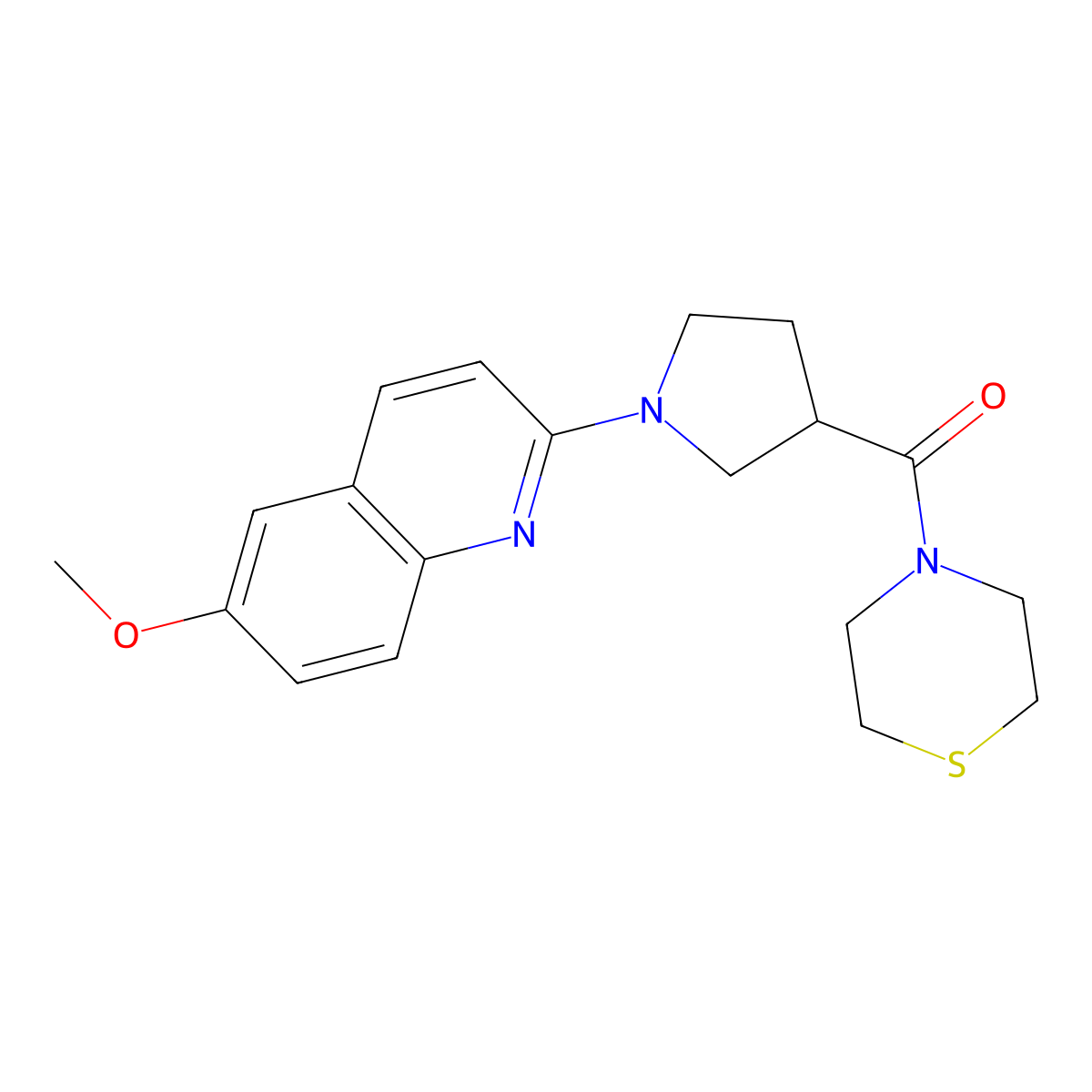 6-Methoxy-2-[3-(thiomorpholine-4-carbonyl)pyrrolidin-1-yl]quinoline molecular structure, CAS 2877647-04-4