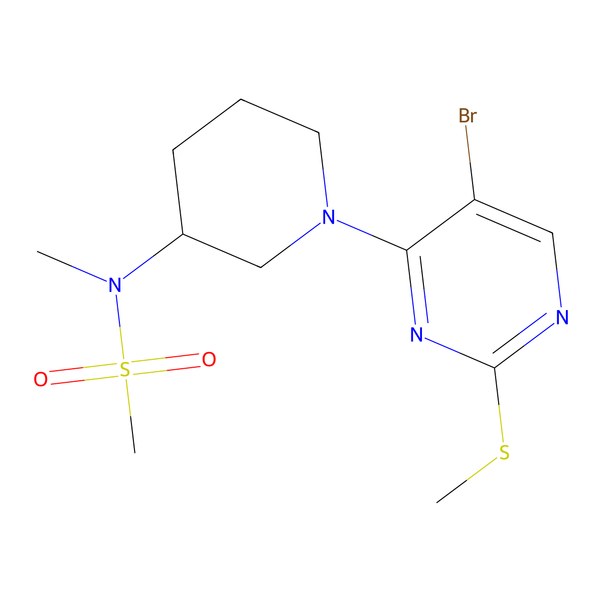 N-{1-[5-bromo-2-(methylsulfanyl)pyrimidin-4-yl]piperidin-3-yl}-N-methylmethanesulfonamide molecular structure, CAS 2877647-08-8