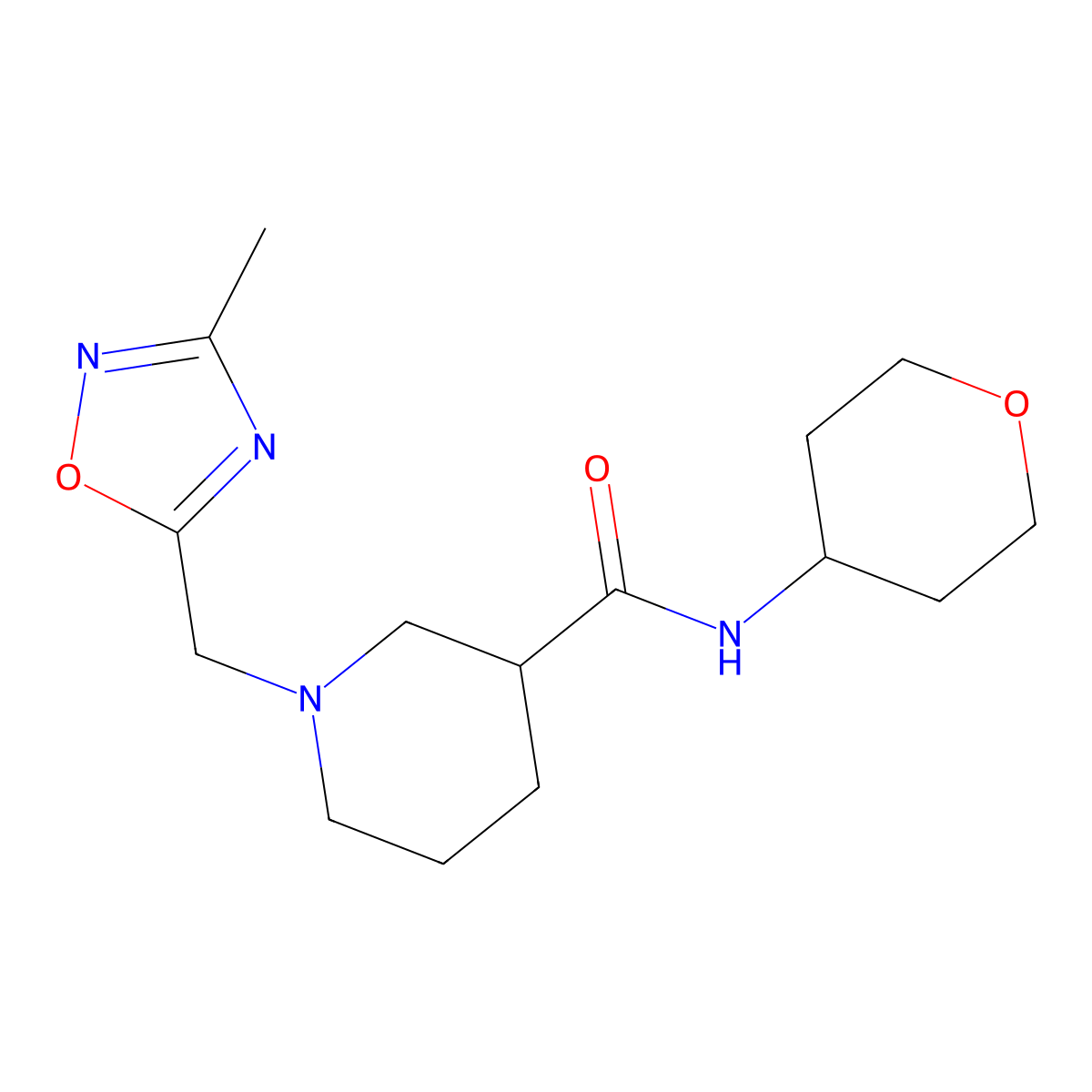 1-[(3-methyl-1,2,4-oxadiazol-5-yl)methyl]-N-(oxan-4-yl)piperidine-3-carboxamide molecular structure, CAS 2877647-10-2