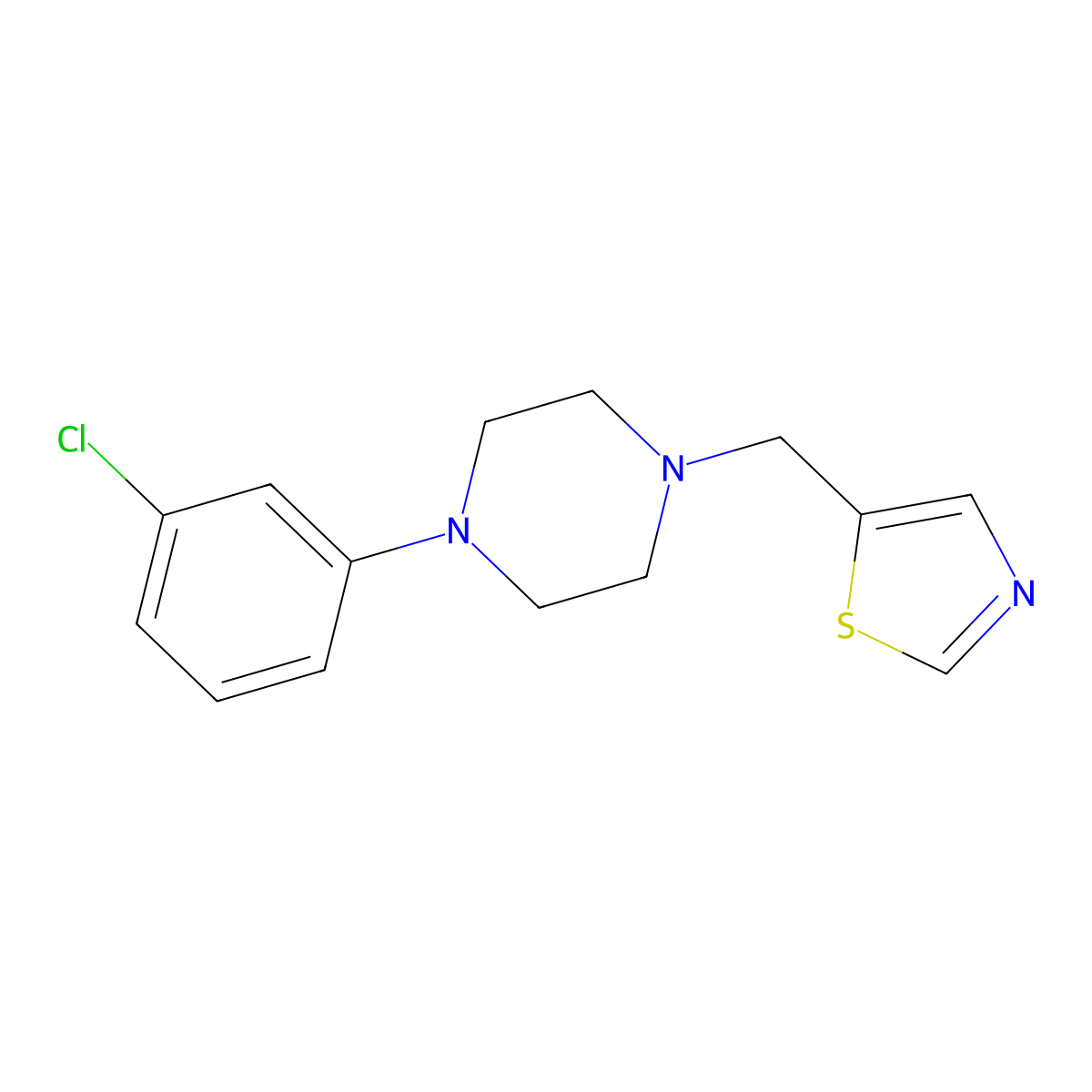 1-(3-Chlorophenyl)-4-[(1,3-thiazol-5-yl)methyl]piperazine molecular structure, CAS 2877647-21-5