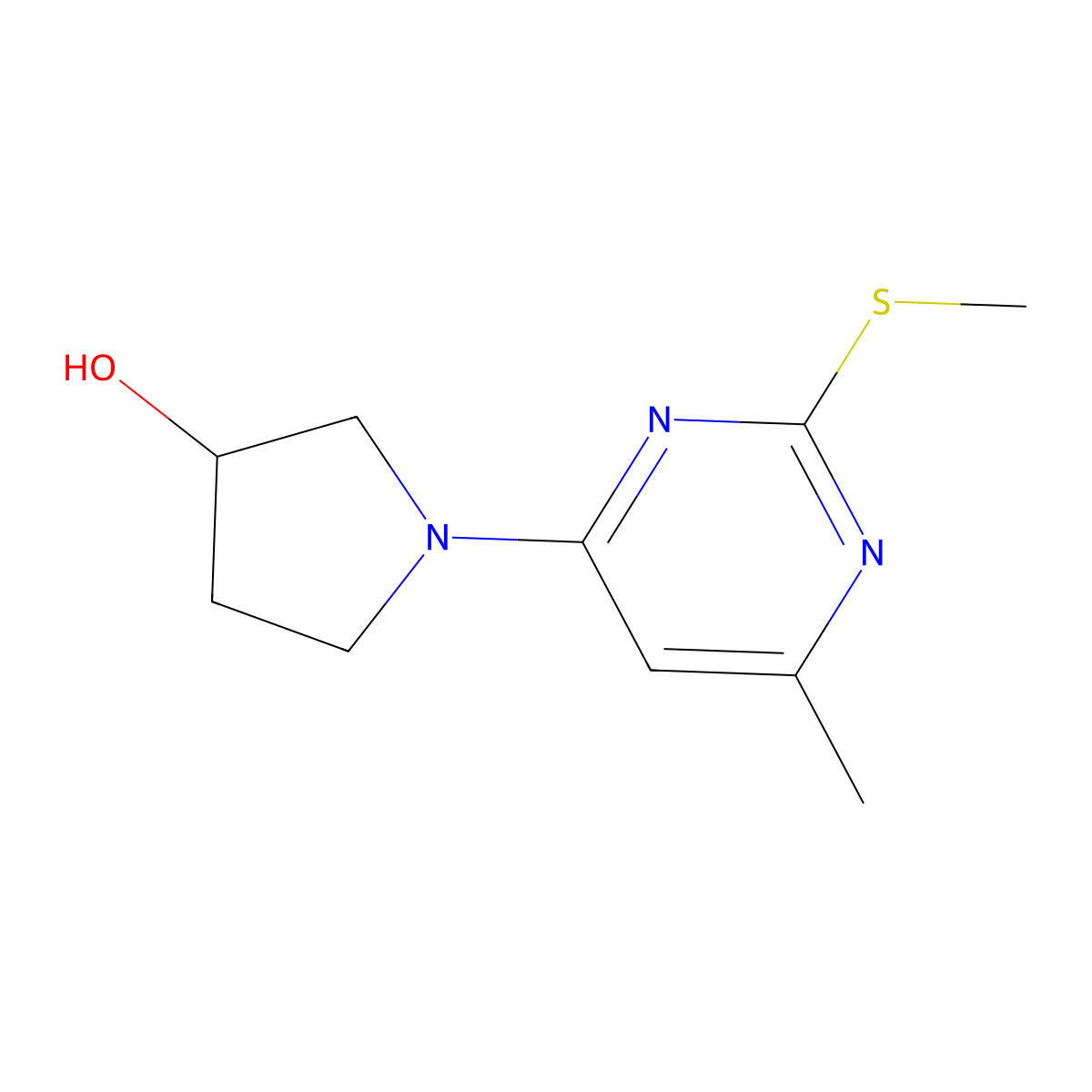 1-[6-Methyl-2-(methylsulfanyl)pyrimidin-4-yl]pyrrolidin-3-ol molecular structure, CAS 2877647-22-6