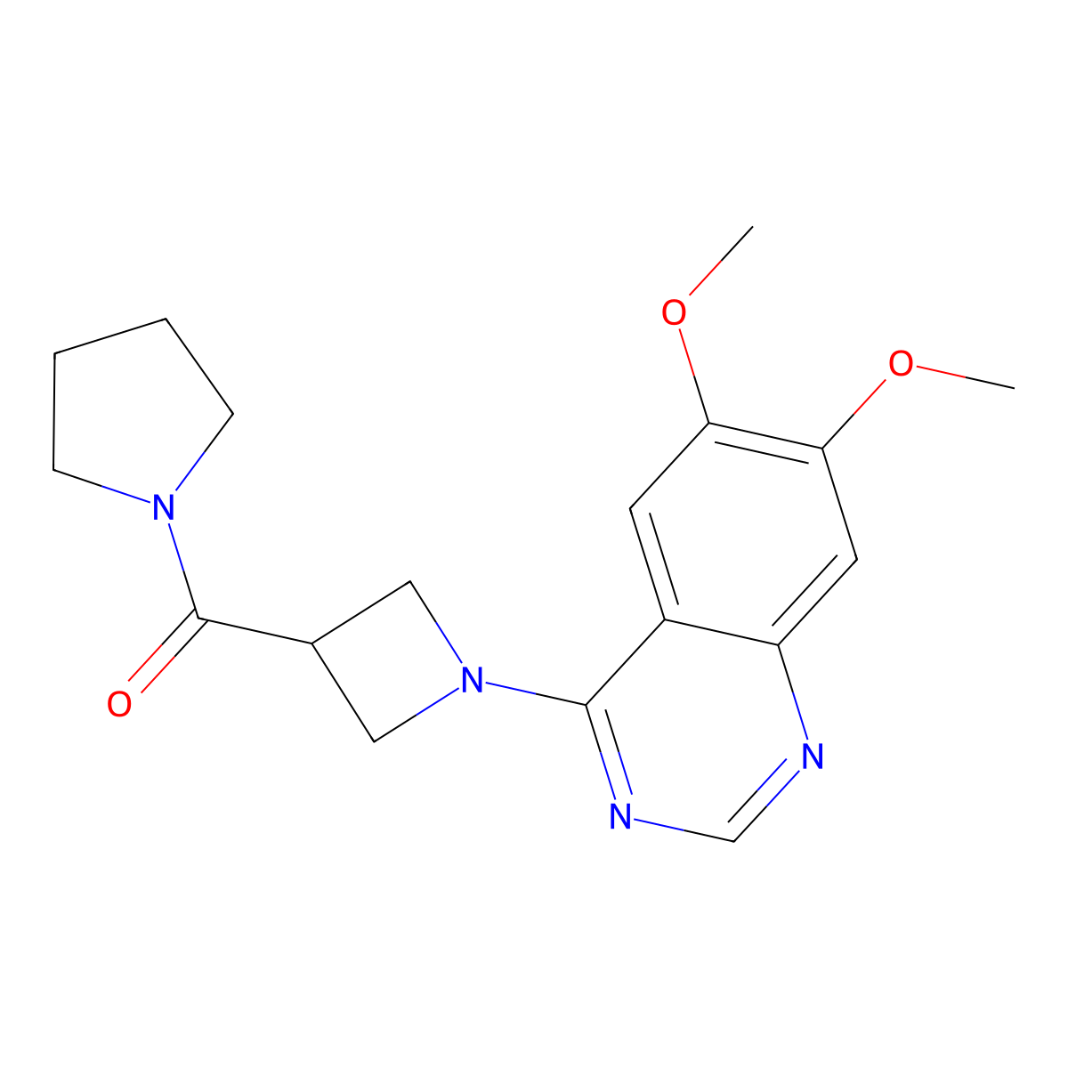 6,7-Dimethoxy-4-[3-(pyrrolidine-1-carbonyl)azetidin-1-yl]quinazoline molecular structure, CAS 2877647-23-7