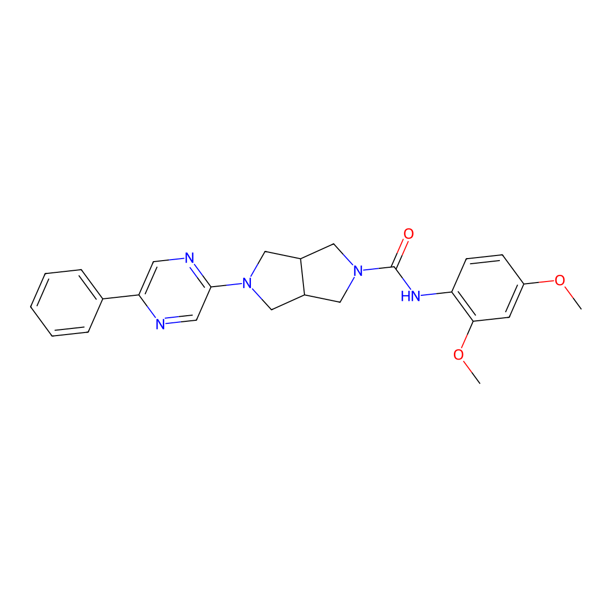 N-(2,4-dimethoxyphenyl)-5-(5-phenylpyrazin-2-yl)-octahydropyrrolo[3,4-c]pyrrole-2-carboxamide molecular structure, CAS 2877647-27-1
