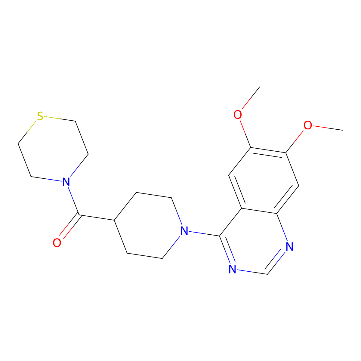 6,7-Dimethoxy-4-[4-(thiomorpholine-4-carbonyl)piperidin-1-yl]quinazoline molecular structure, CAS 2877647-30-6