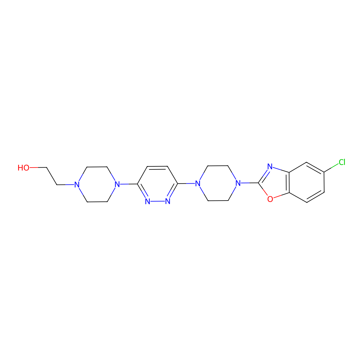 2-(4-{6-[4-(5-Chloro-1,3-benzoxazol-2-yl)piperazin-1-yl]pyridazin-3-yl}piperazin-1-yl)ethan-1-ol molecular structure, CAS 2877647-31-7