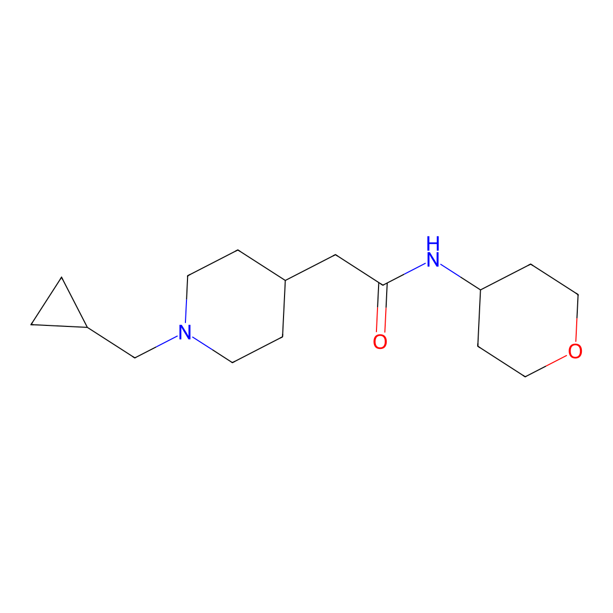 2-[1-(cyclopropylmethyl)piperidin-4-yl]-N-(oxan-4-yl)acetamide molecular structure, CAS 2877647-32-8