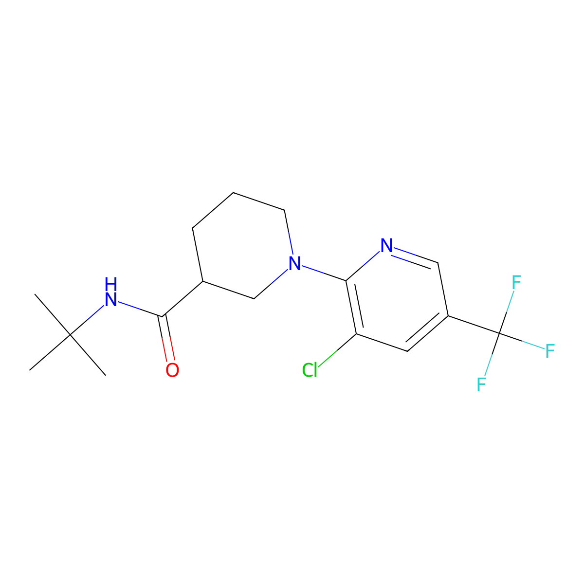 N-tert-butyl-1-[3-chloro-5-(trifluoromethyl)pyridin-2-yl]piperidine-3-carboxamide molecular structure, CAS 2877647-33-9