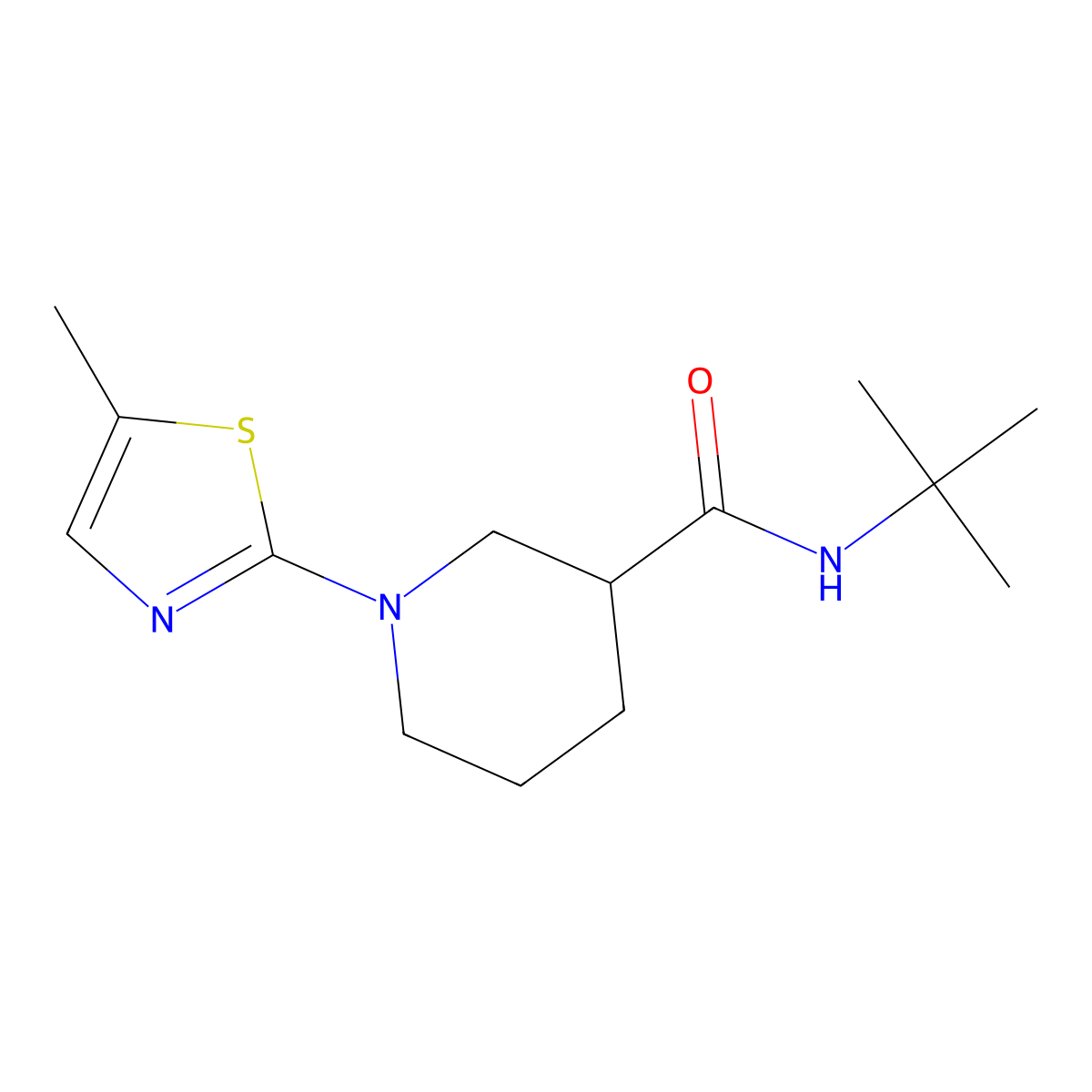 N-tert-butyl-1-(5-methyl-1,3-thiazol-2-yl)piperidine-3-carboxamide molecular structure, CAS 2877647-39-5