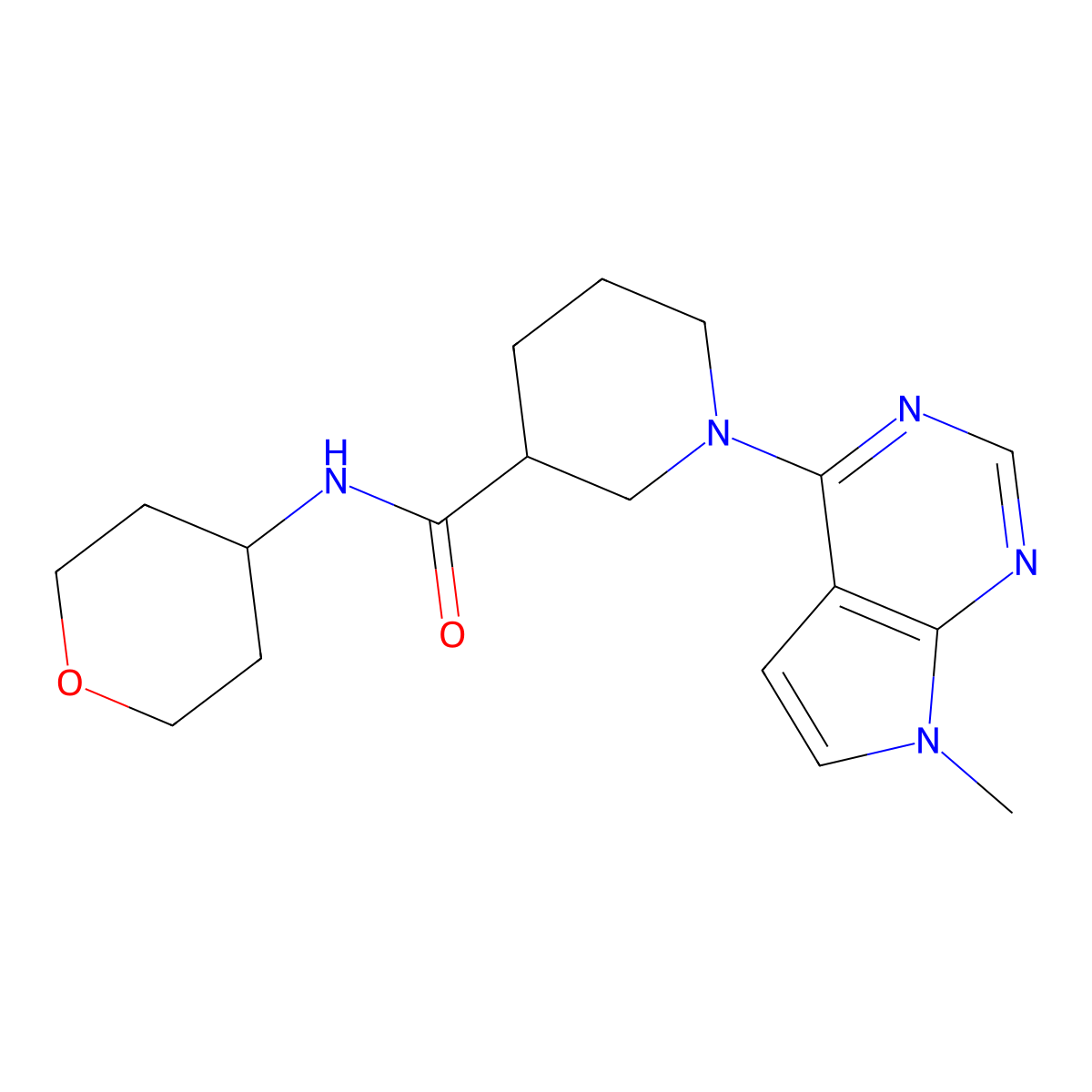 1-{7-methyl-7H-pyrrolo[2,3-d]pyrimidin-4-yl}-N-(oxan-4-yl)piperidine-3-carboxamide molecular structure, CAS 2877647-40-8