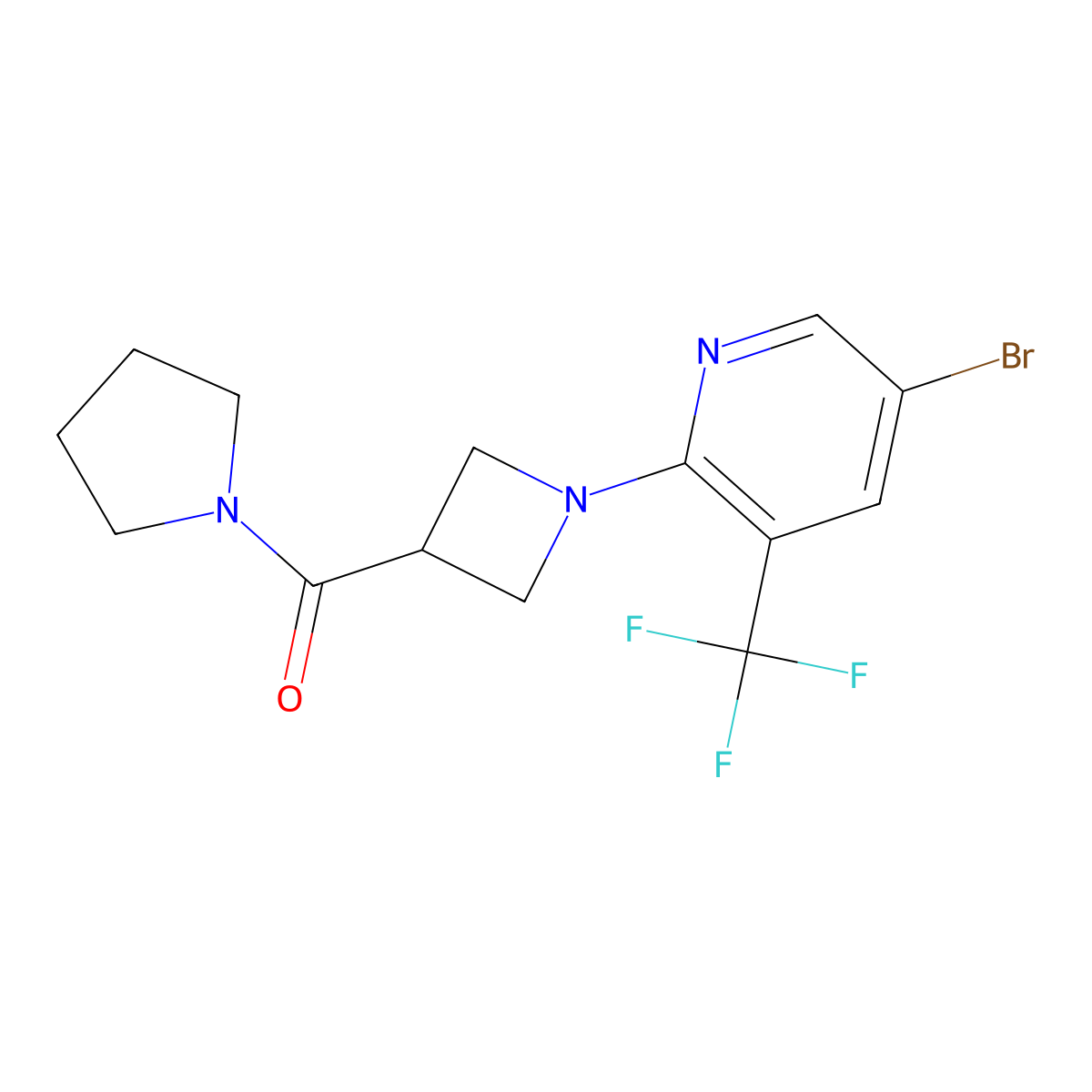 5-Bromo-2-[3-(pyrrolidine-1-carbonyl)azetidin-1-yl]-3-(trifluoromethyl)pyridine molecular structure, CAS 2877647-42-0