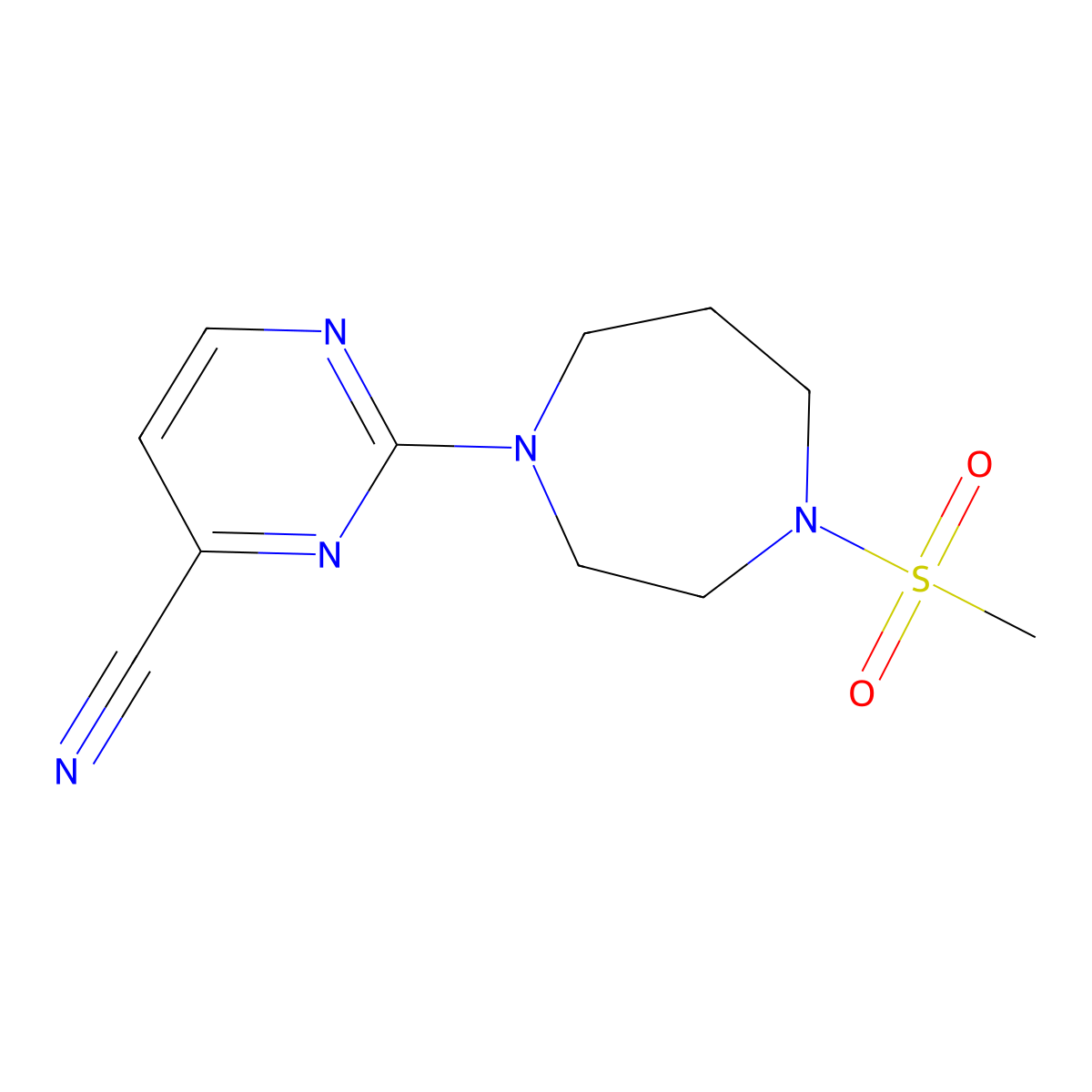 2-(4-Methanesulfonyl-1,4-diazepan-1-yl)pyrimidine-4-carbonitrile molecular structure, CAS 2877647-46-4