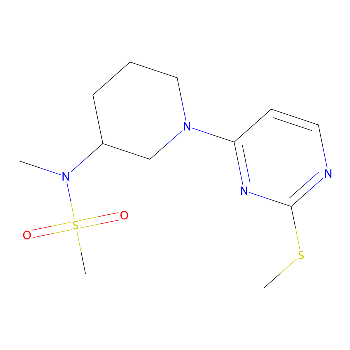 N-methyl-N-{1-[2-(methylsulfanyl)pyrimidin-4-yl]piperidin-3-yl}methanesulfonamide molecular structure, CAS 2877647-52-2