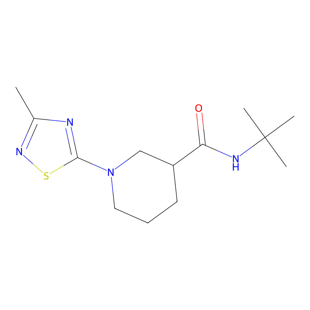 N-tert-butyl-1-(3-methyl-1,2,4-thiadiazol-5-yl)piperidine-3-carboxamide molecular structure, CAS 2877647-60-2