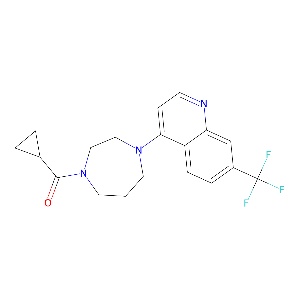 4-(4-Cyclopropanecarbonyl-1,4-diazepan-1-yl)-7-(trifluoromethyl)quinoline molecular structure, CAS 2877647-61-3