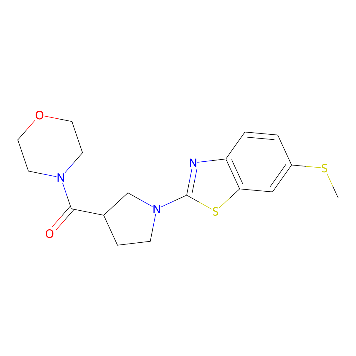 6-(Methylsulfanyl)-2-[3-(morpholine-4-carbonyl)pyrrolidin-1-yl]-1,3-benzothiazole molecular structure, CAS 2877647-66-8