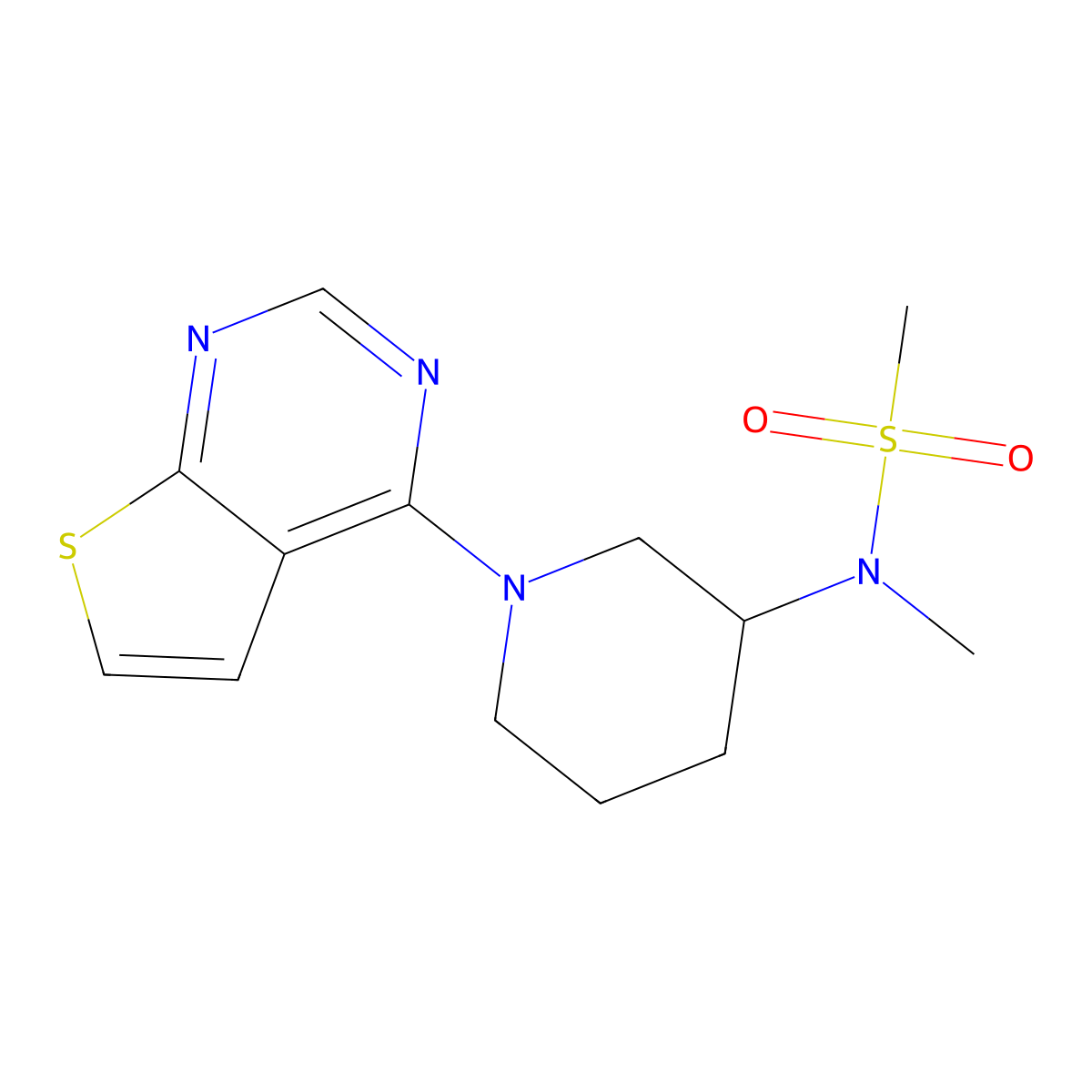 N-methyl-N-(1-{thieno[2,3-d]pyrimidin-4-yl}piperidin-3-yl)methanesulfonamide molecular structure, CAS 2877647-70-4