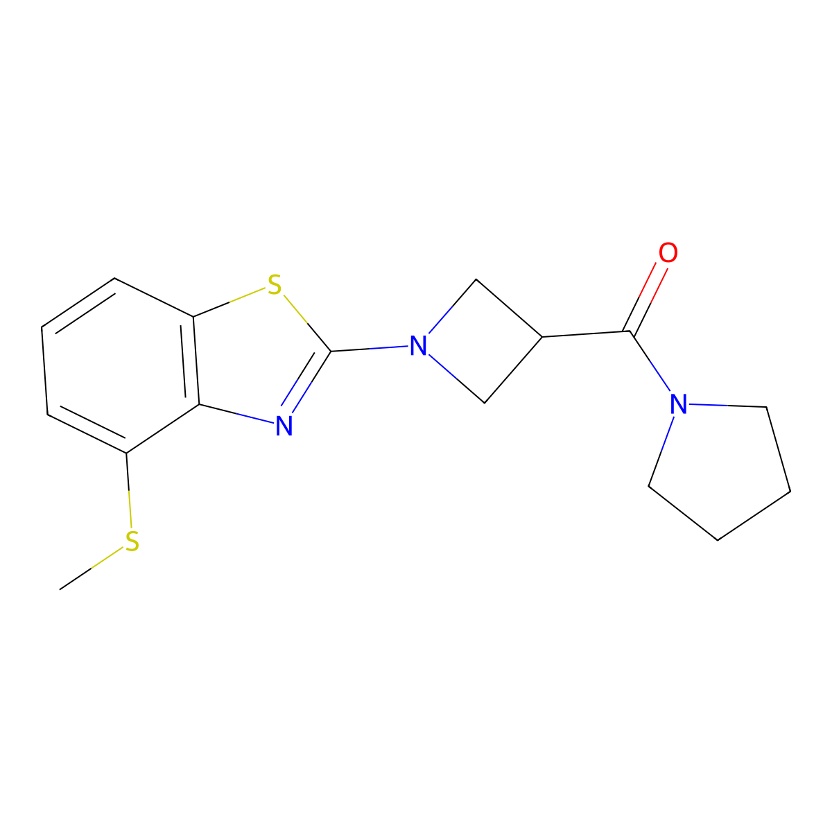 4-(Methylsulfanyl)-2-[3-(pyrrolidine-1-carbonyl)azetidin-1-yl]-1,3-benzothiazole molecular structure, CAS 2877647-77-1