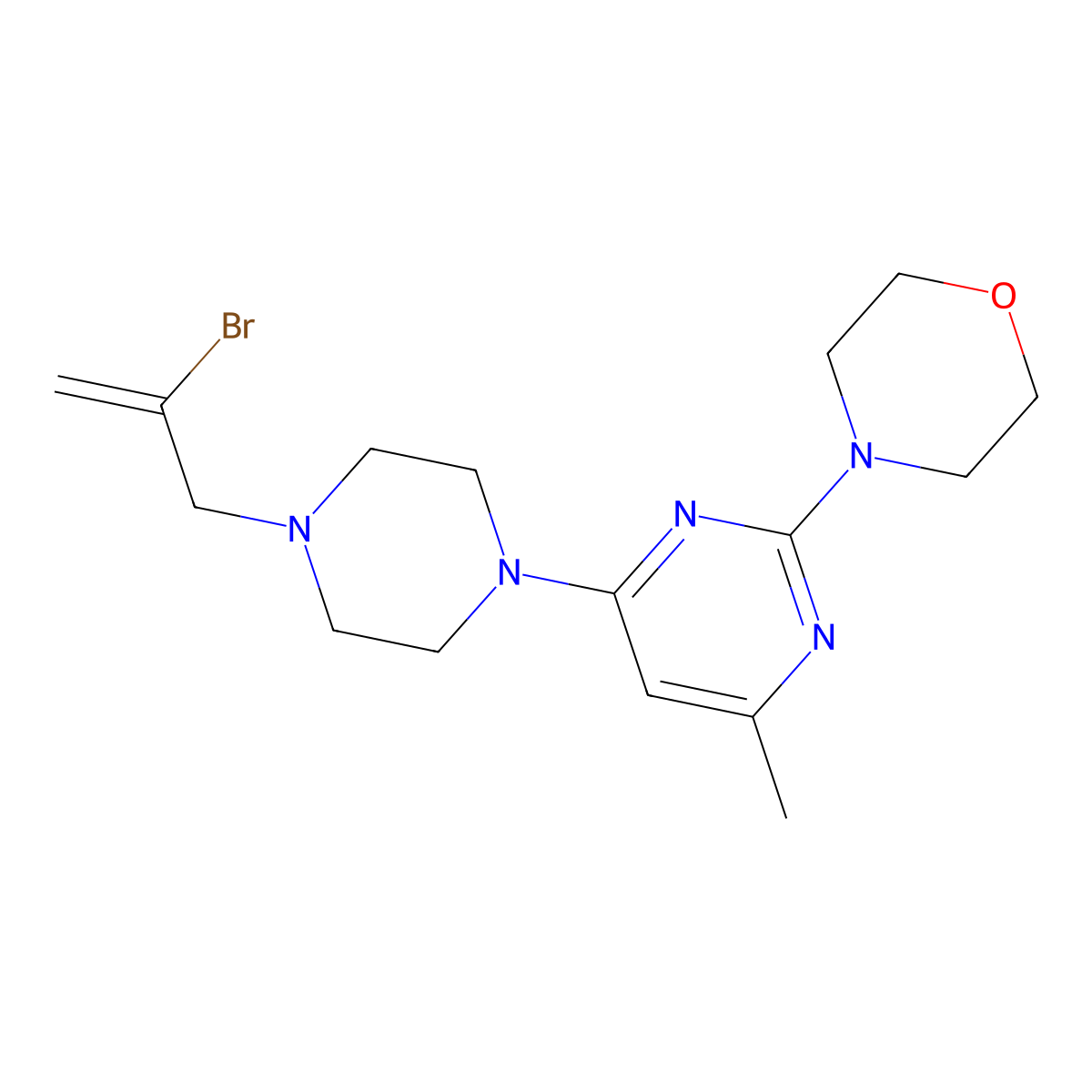 4-{4-[4-(2-Bromoprop-2-en-1-yl)piperazin-1-yl]-6-methylpyrimidin-2-yl}morpholine molecular structure, CAS 2877647-78-2