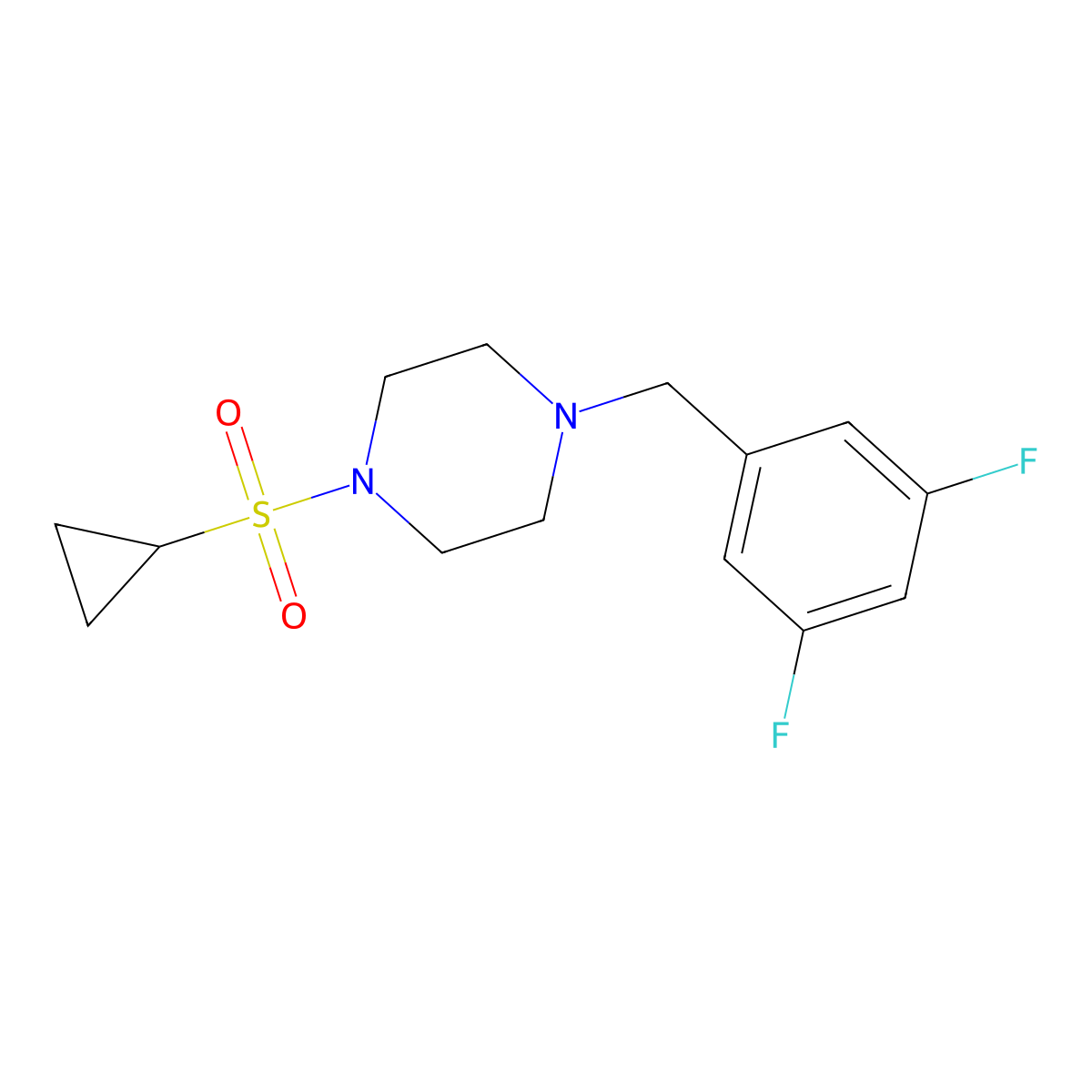 1-(Cyclopropanesulfonyl)-4-[(3,5-difluorophenyl)methyl]piperazine molecular structure, CAS 2877647-79-3