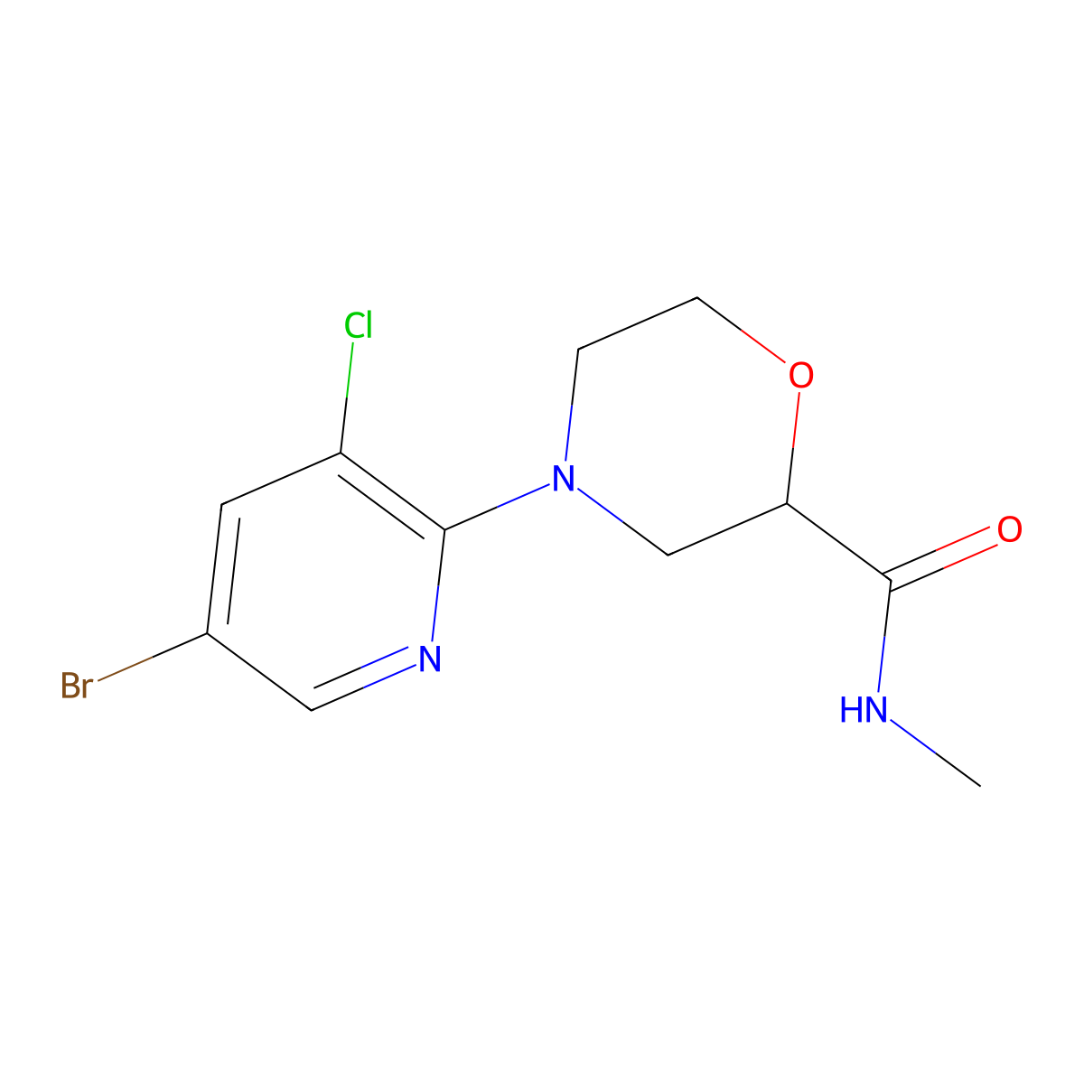 4-(5-bromo-3-chloropyridin-2-yl)-N-methylmorpholine-2-carboxamide molecular structure, CAS 2877647-81-7