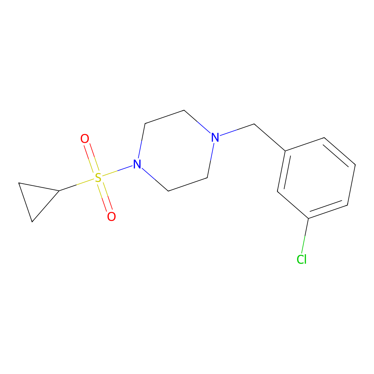1-[(3-Chlorophenyl)methyl]-4-(cyclopropanesulfonyl)piperazine molecular structure, CAS 2877647-84-0